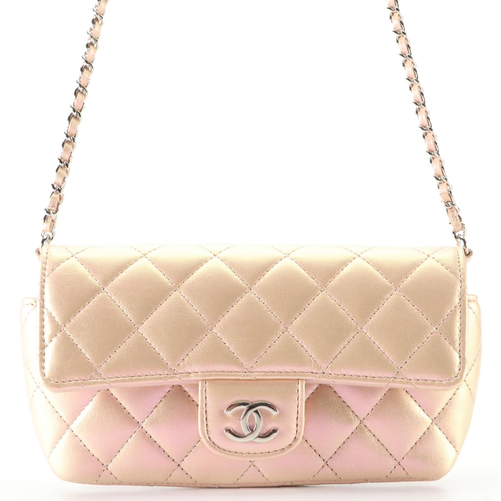 Chanel Classic Glasses Case on Chain in Quilted Iridescent Lambskin Leather