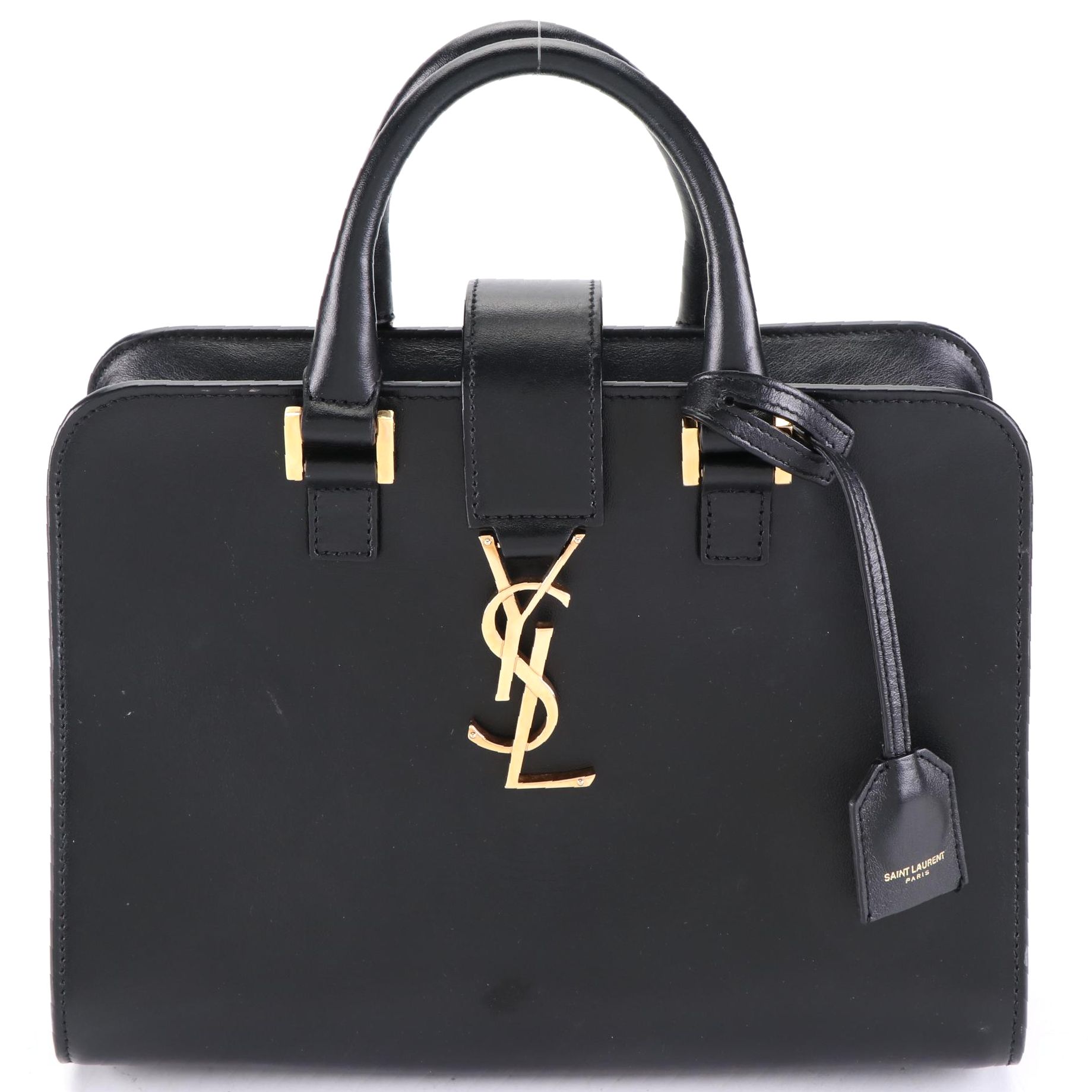 Saint Laurent Baby Monogram Cabas Bag in Black Calfskin Leather
