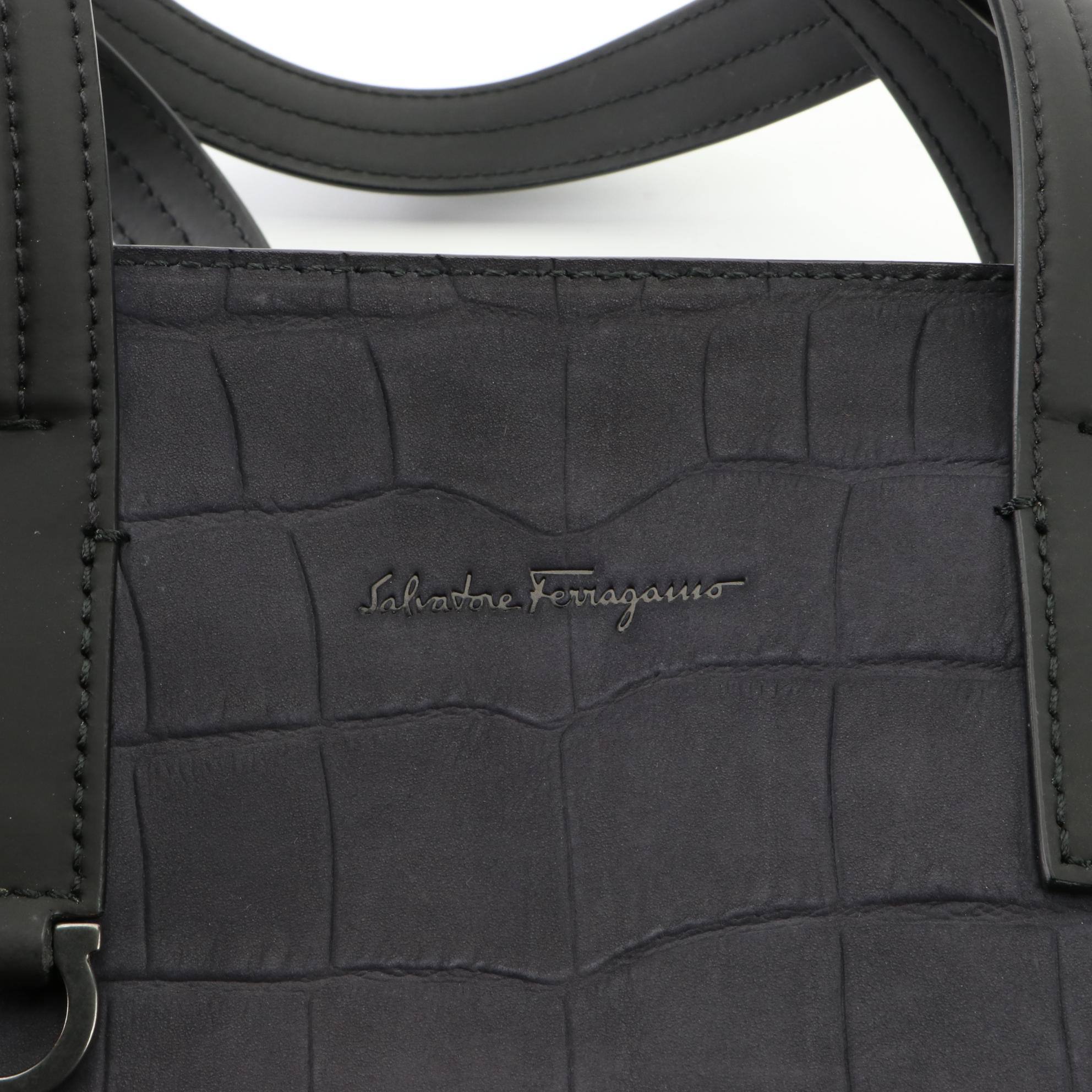 Salvatore Ferragamo Tall Tote in Crocodile Embossed Nubuck Leather