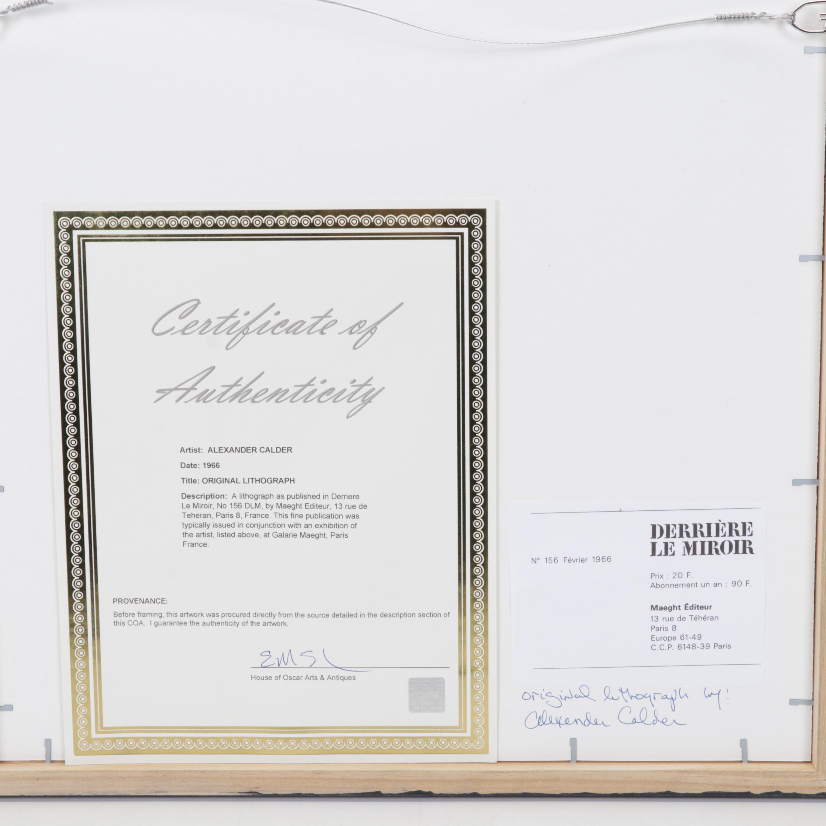 Alexander Calder Color Lithograph for "Derrière le Miroir," 1966