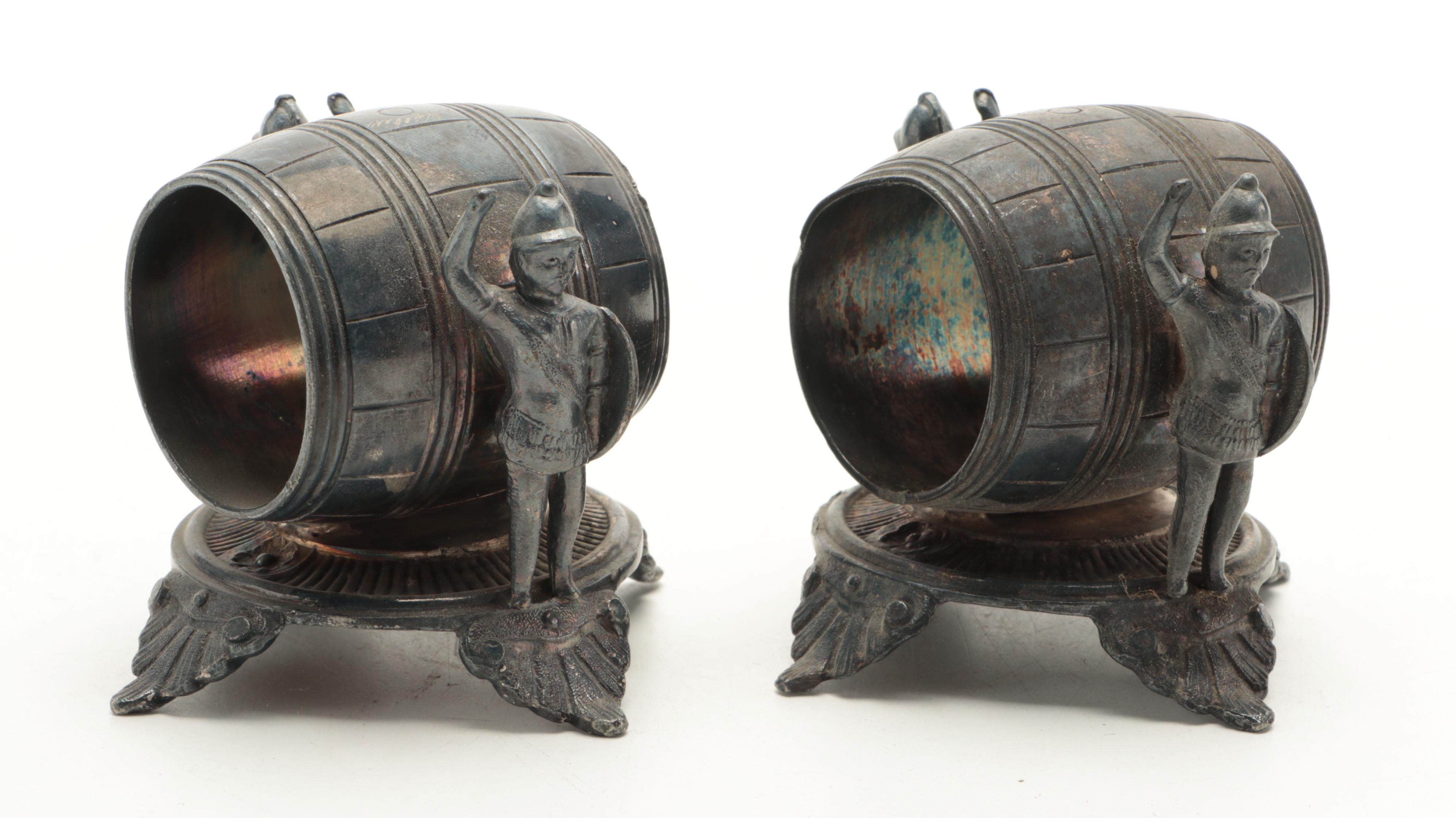 Middletown Plate Co. Figural and Other Silver Plate Napkin Rings, Late 19th C.