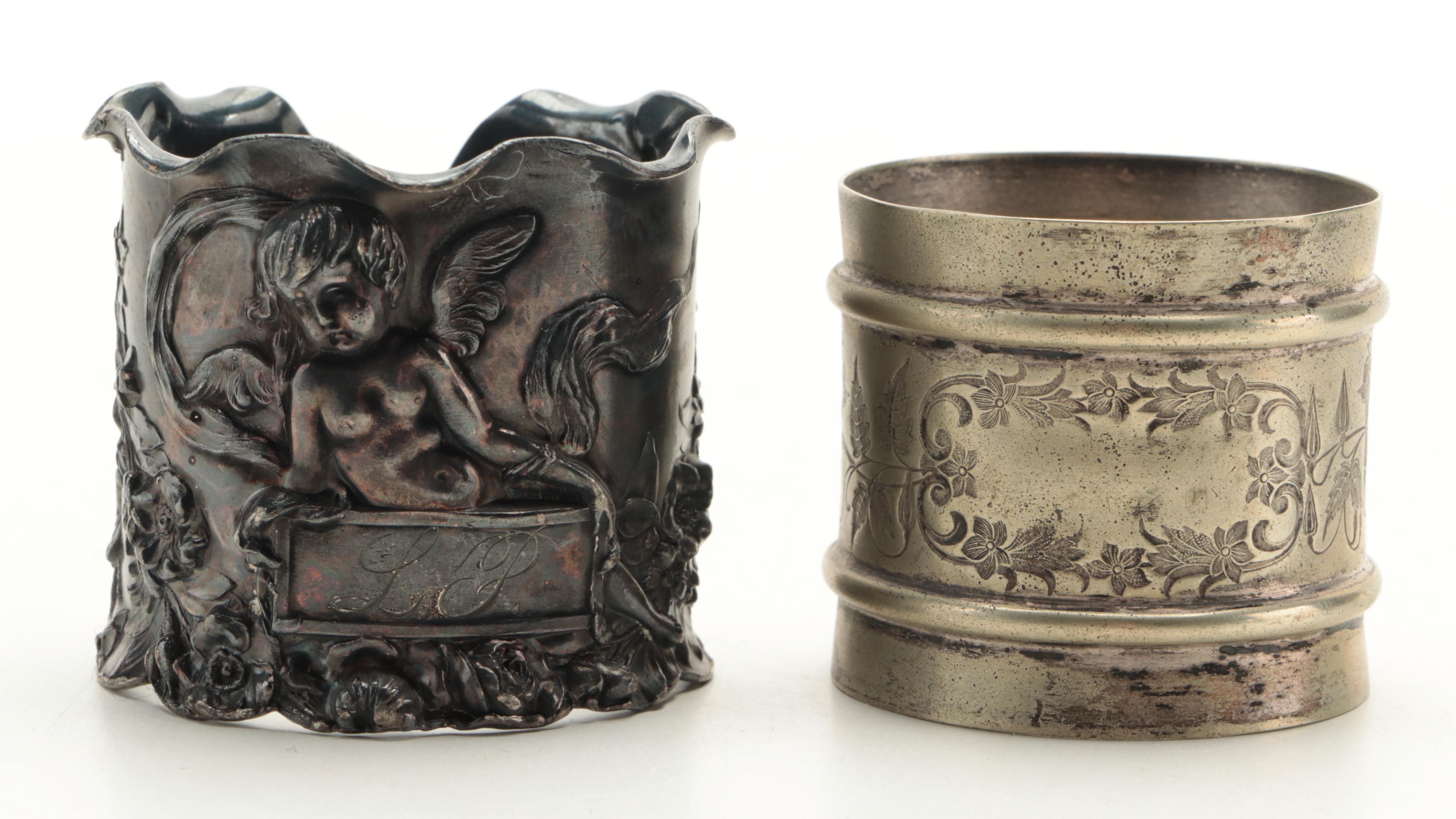 Middletown Plate Co. Figural and Other Silver Plate Napkin Rings, Late 19th C.