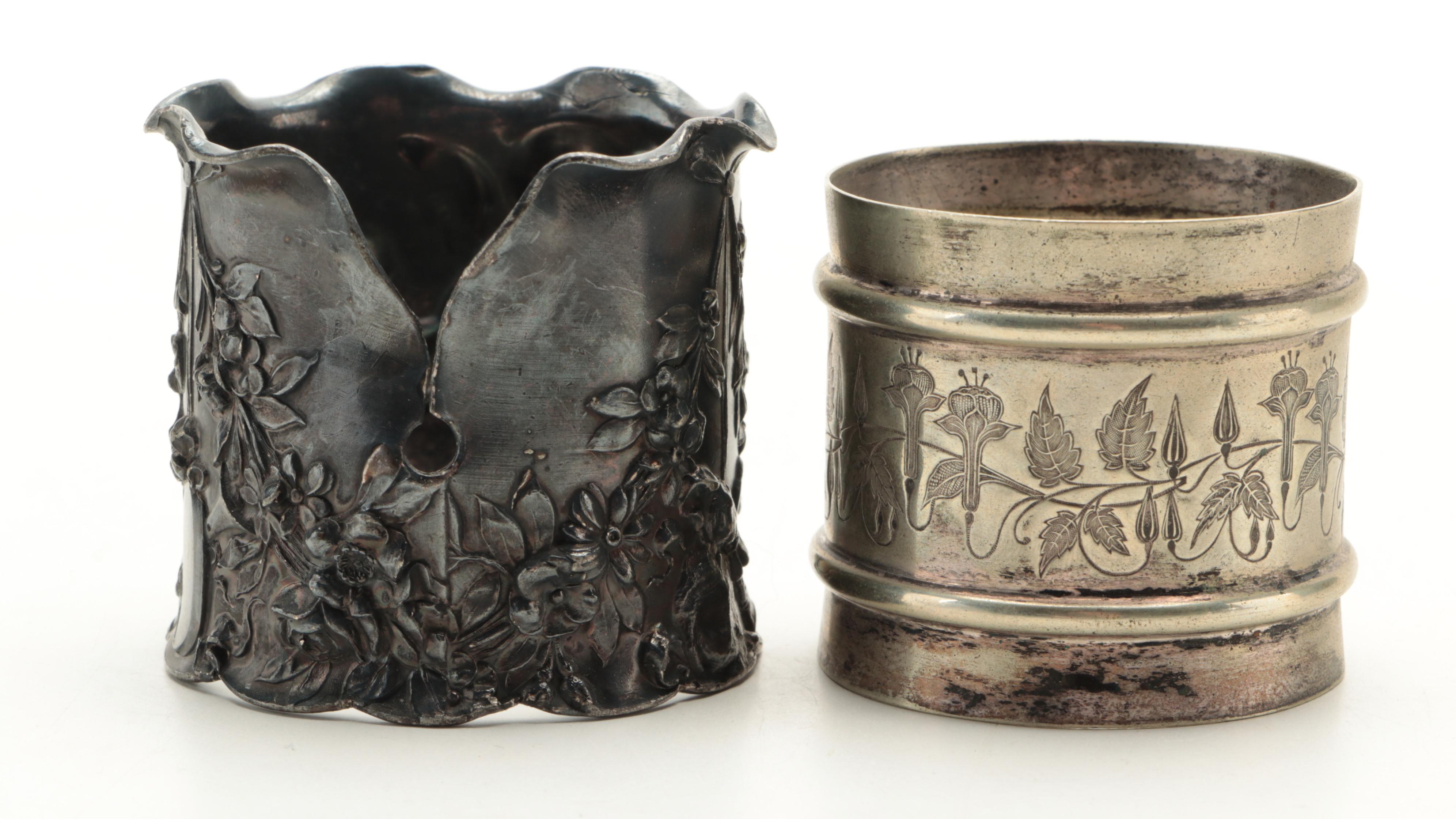 Middletown Plate Co. Figural and Other Silver Plate Napkin Rings, Late 19th C.
