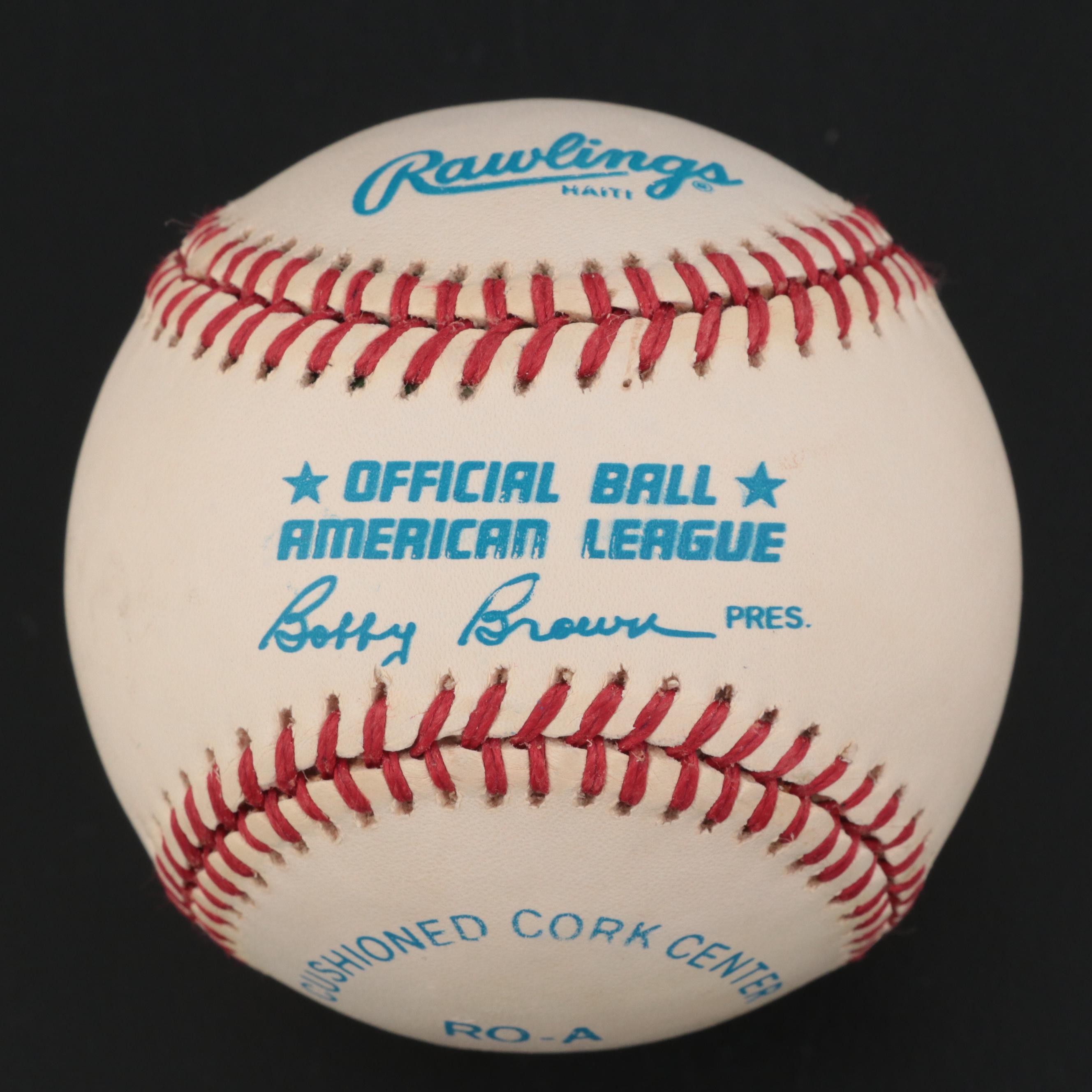 Yogi Berra Signed Rawlings American League Baseball in Engraved Display Case