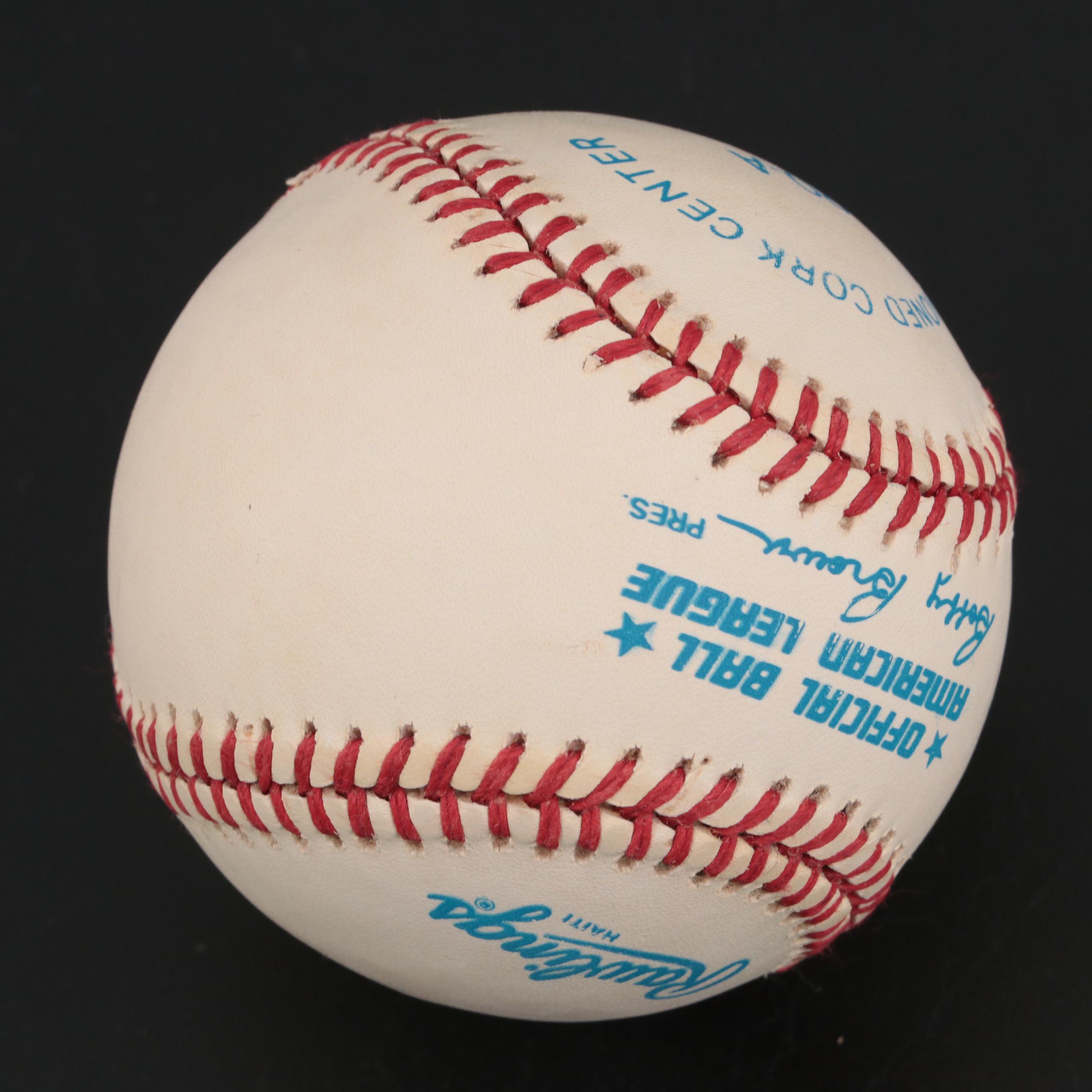 Yogi Berra Signed Rawlings American League Baseball in Engraved Display Case