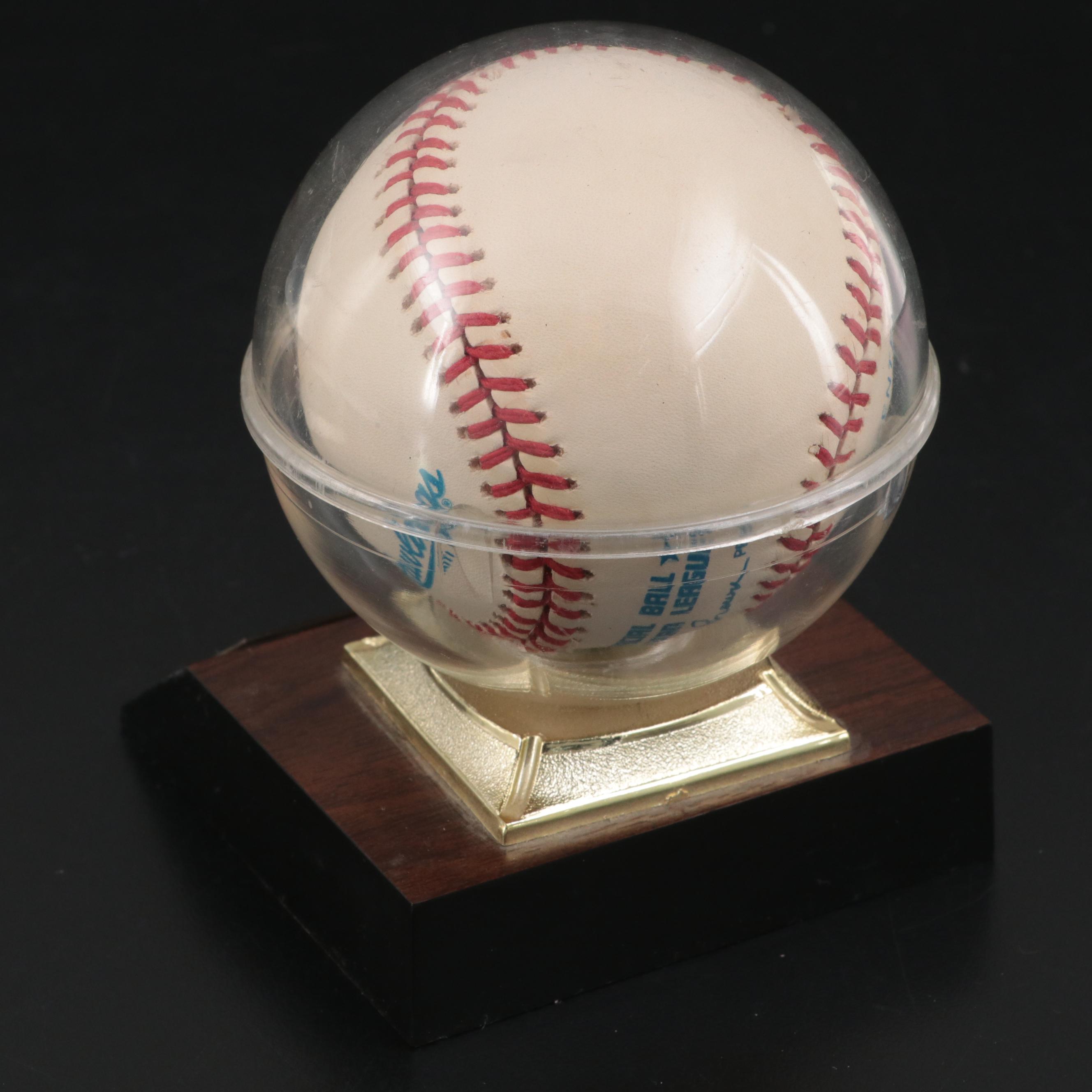 Yogi Berra Signed Rawlings American League Baseball in Engraved Display Case
