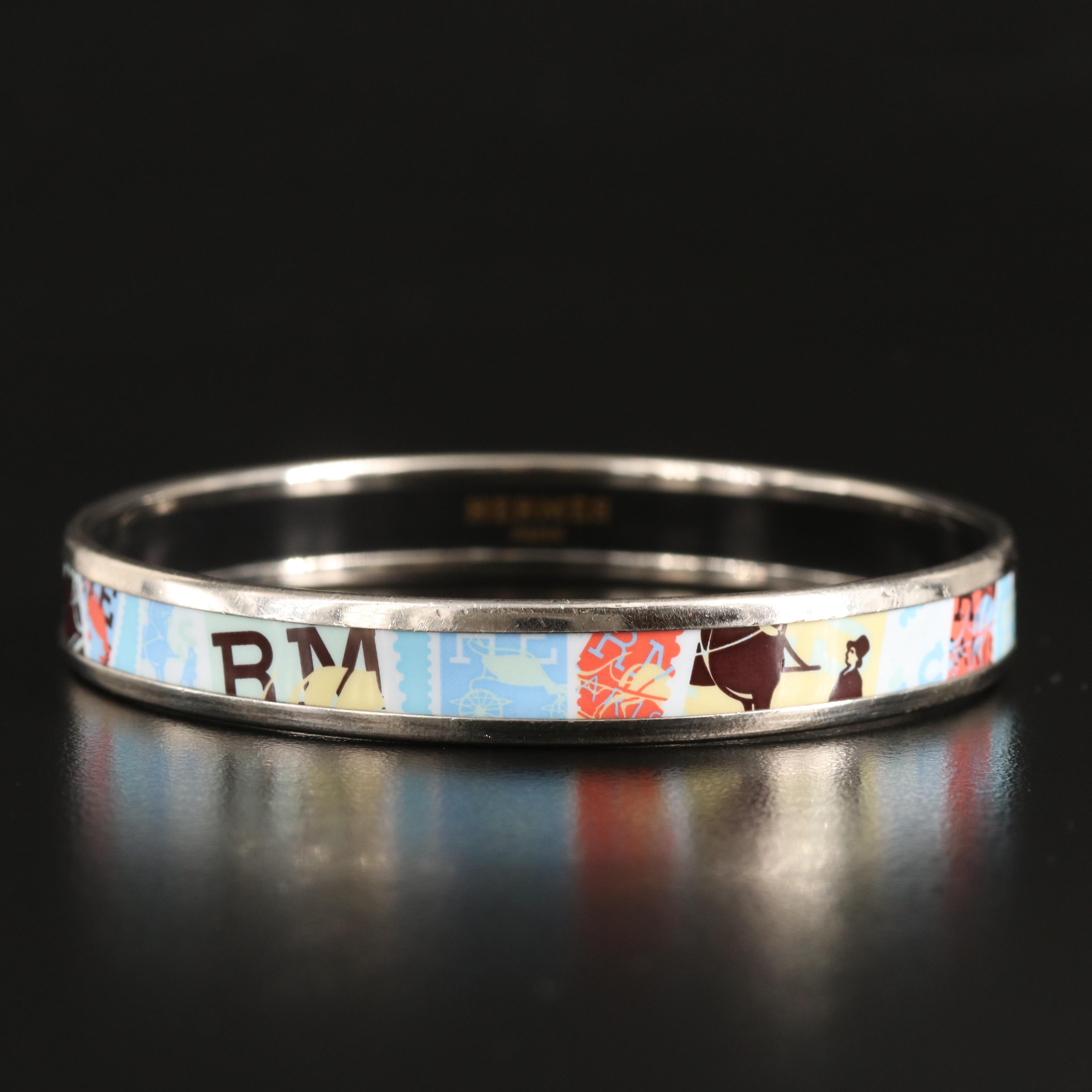 Hermès Narrow Logo Patchwork Enamel Bangle