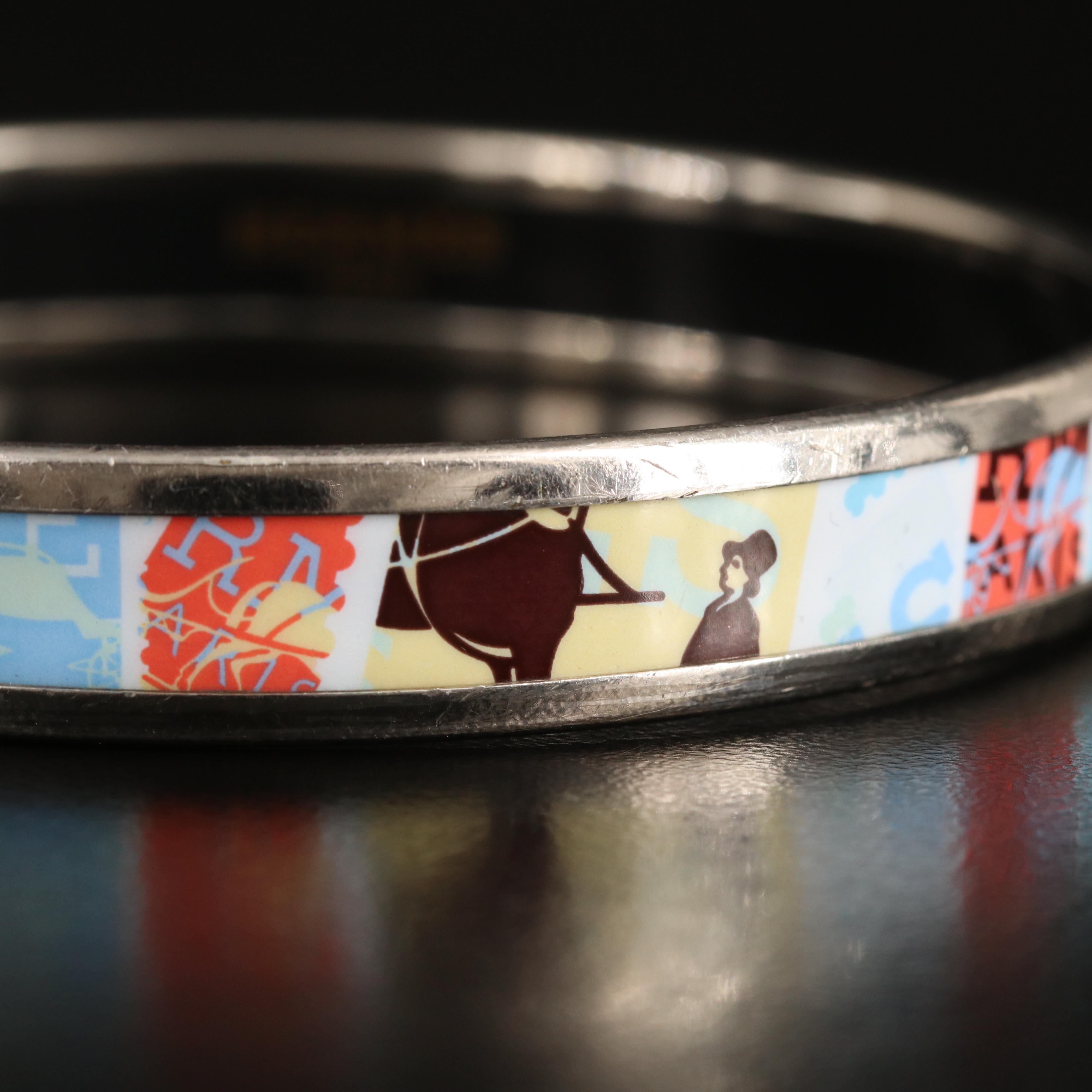 Hermès Narrow Logo Patchwork Enamel Bangle