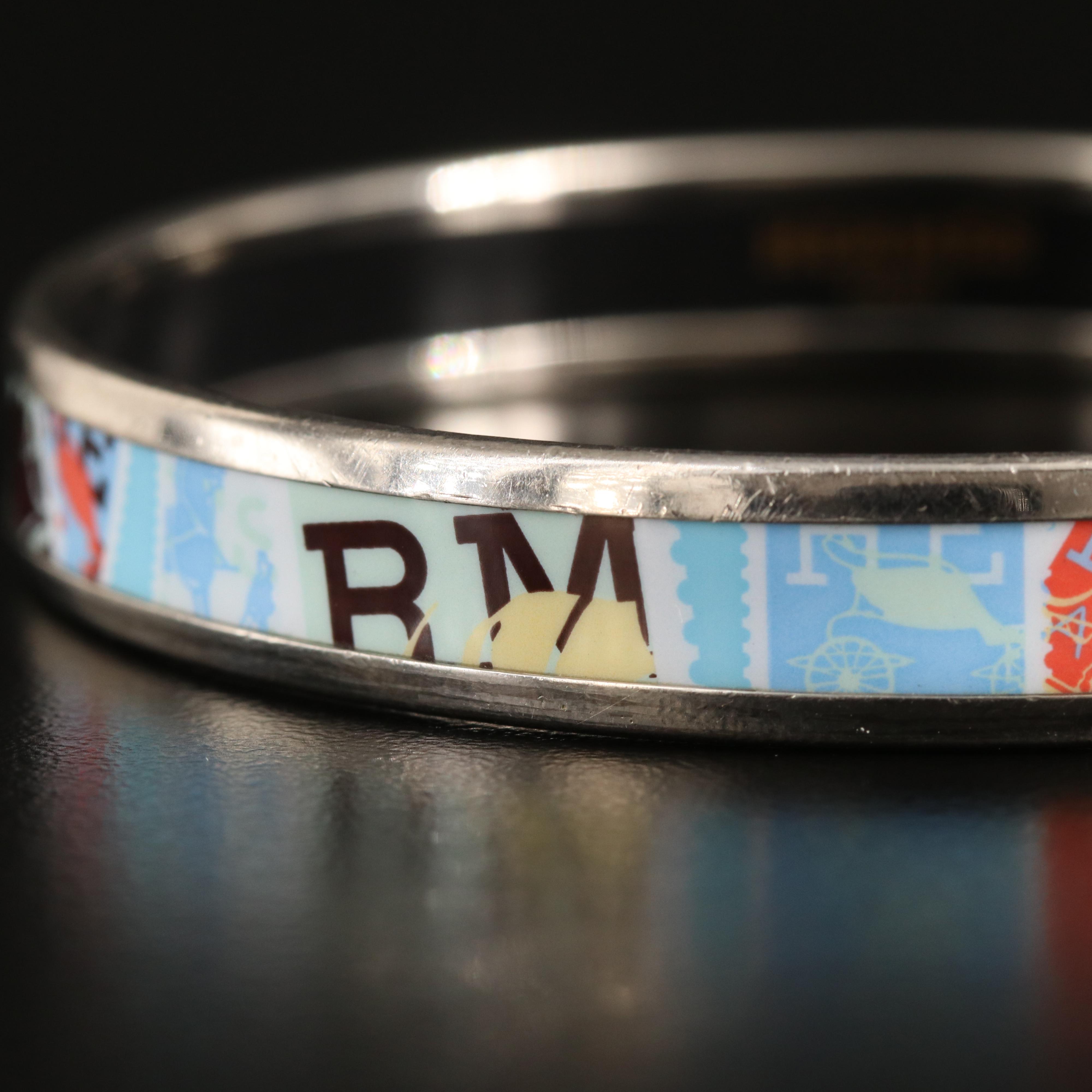 Hermès Narrow Logo Patchwork Enamel Bangle