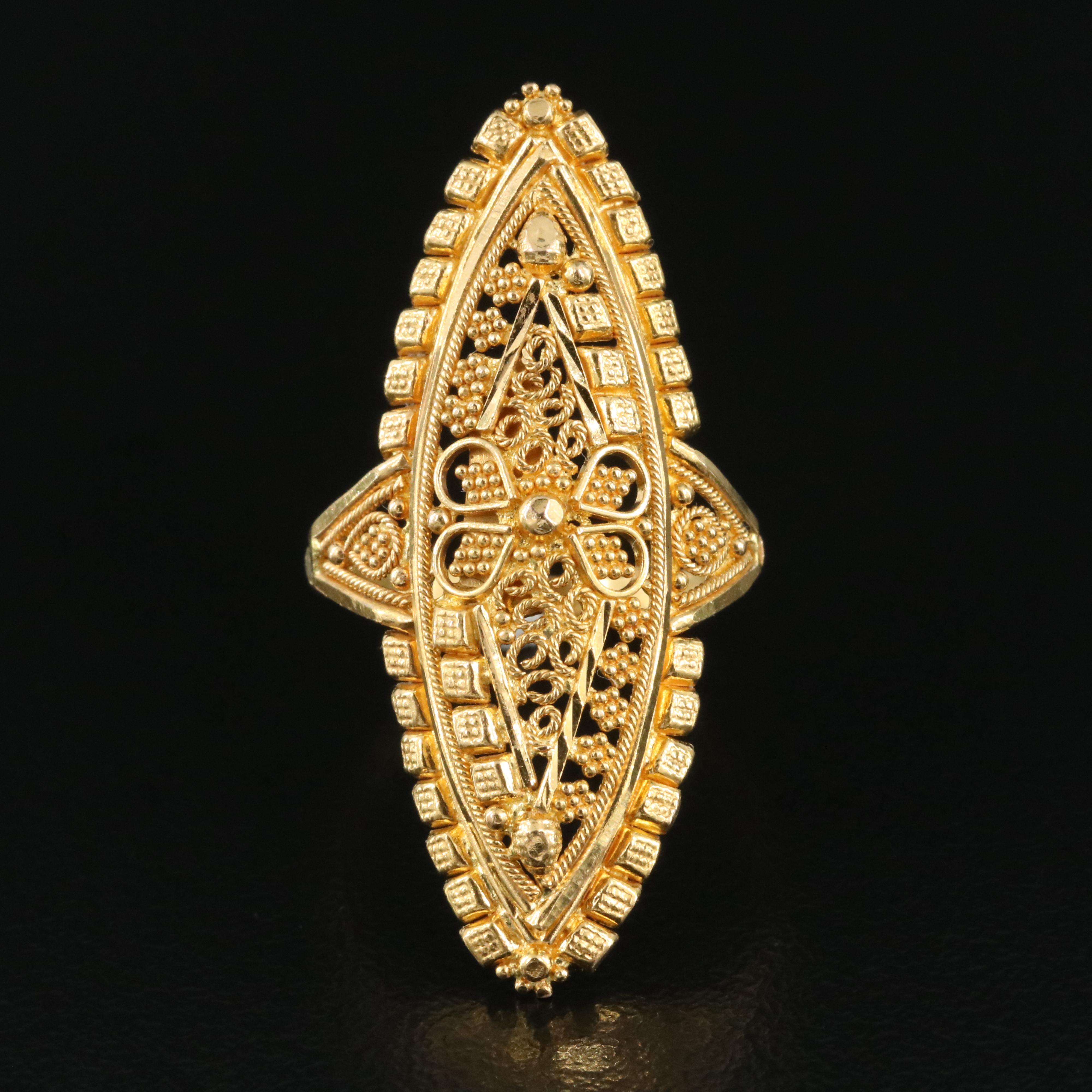 22K Granulated Navette Ring