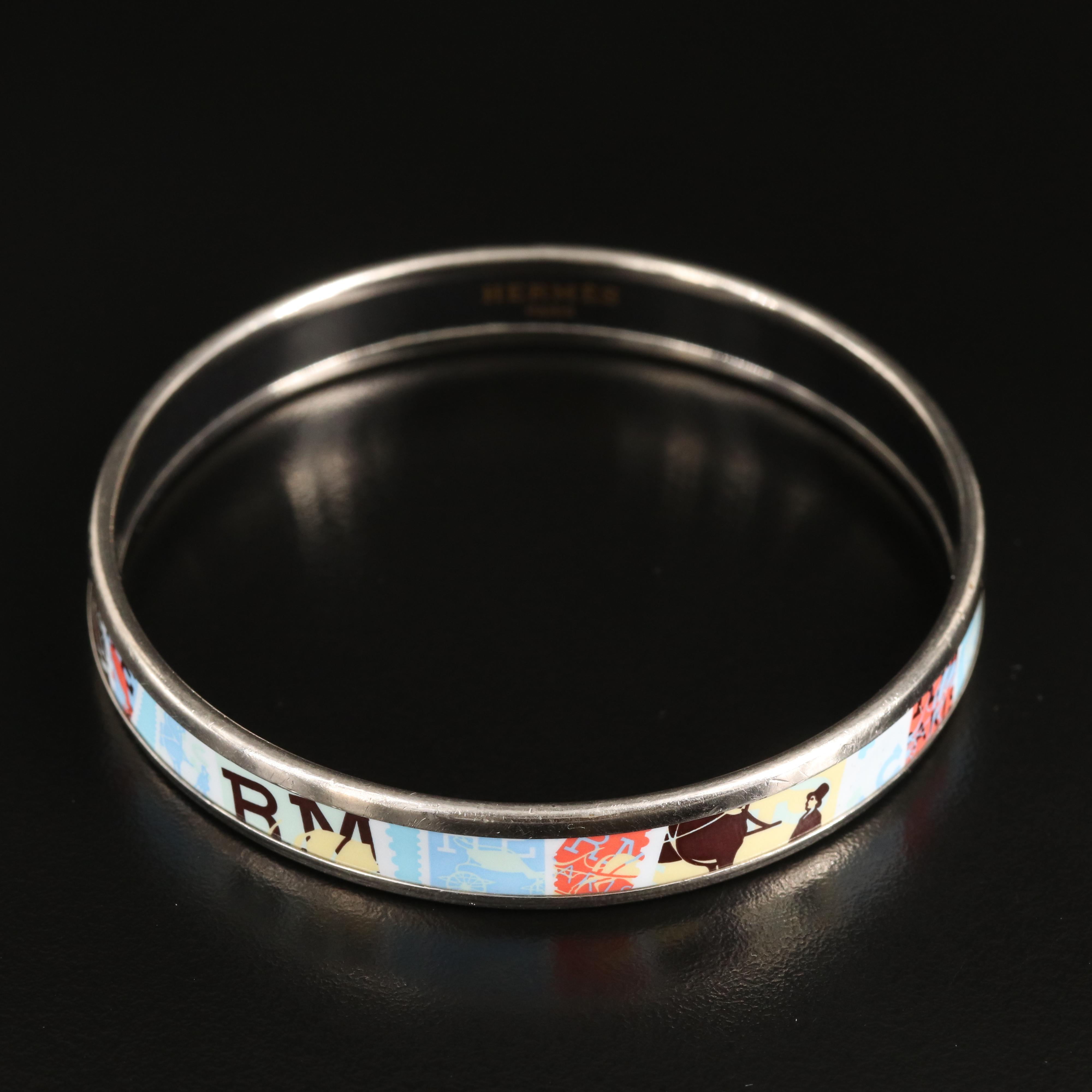 Hermès Narrow Logo Patchwork Enamel Bangle