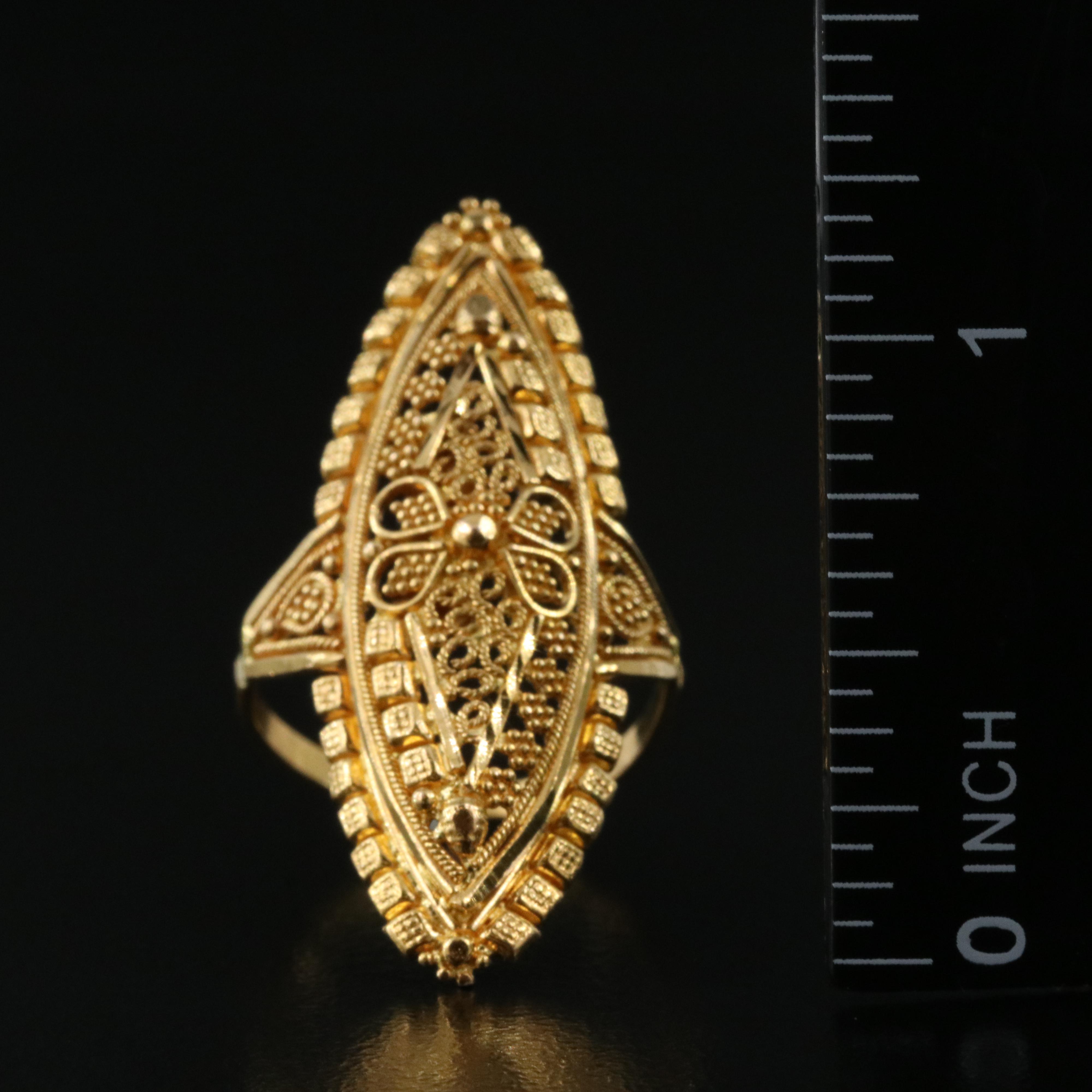 22K Granulated Navette Ring