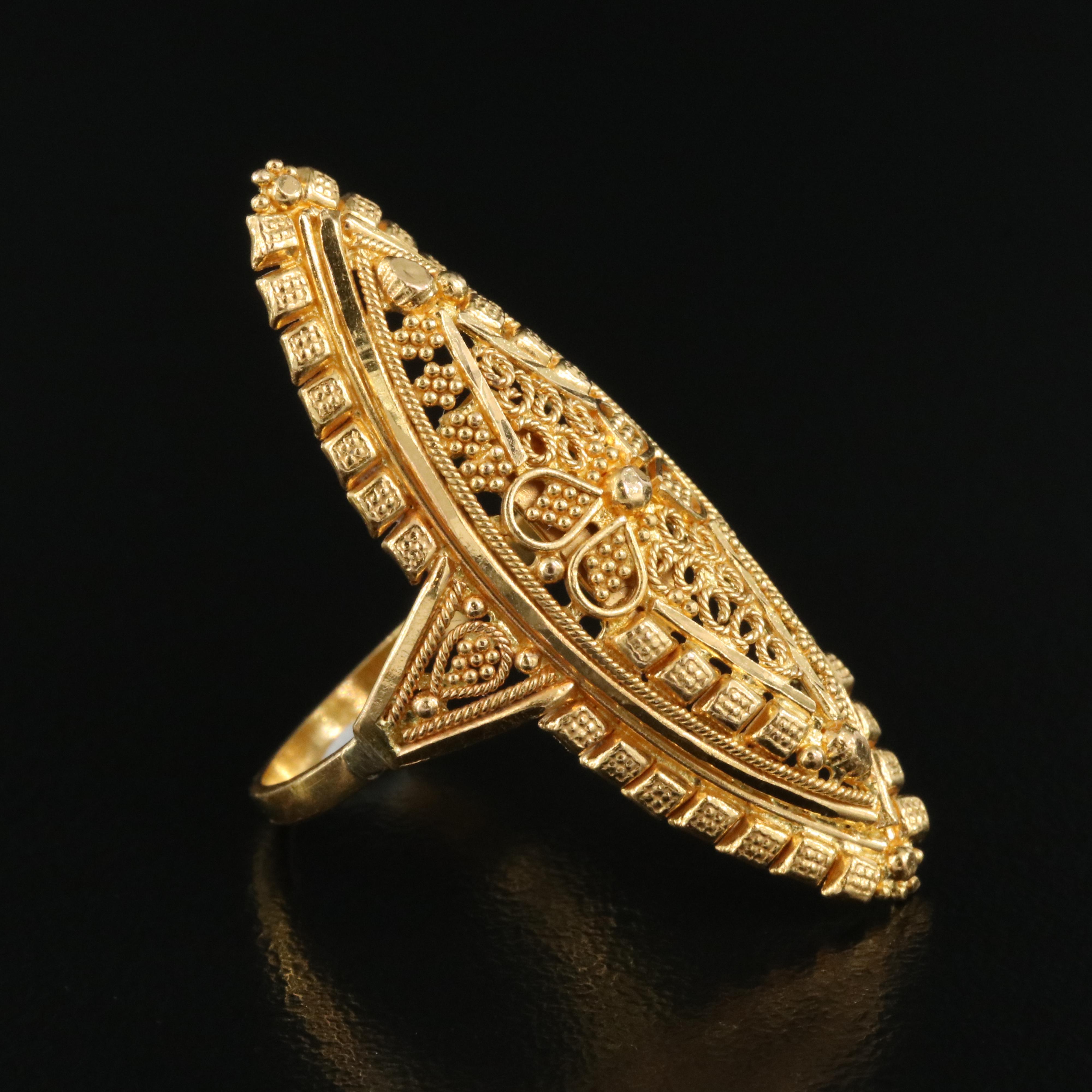 22K Granulated Navette Ring