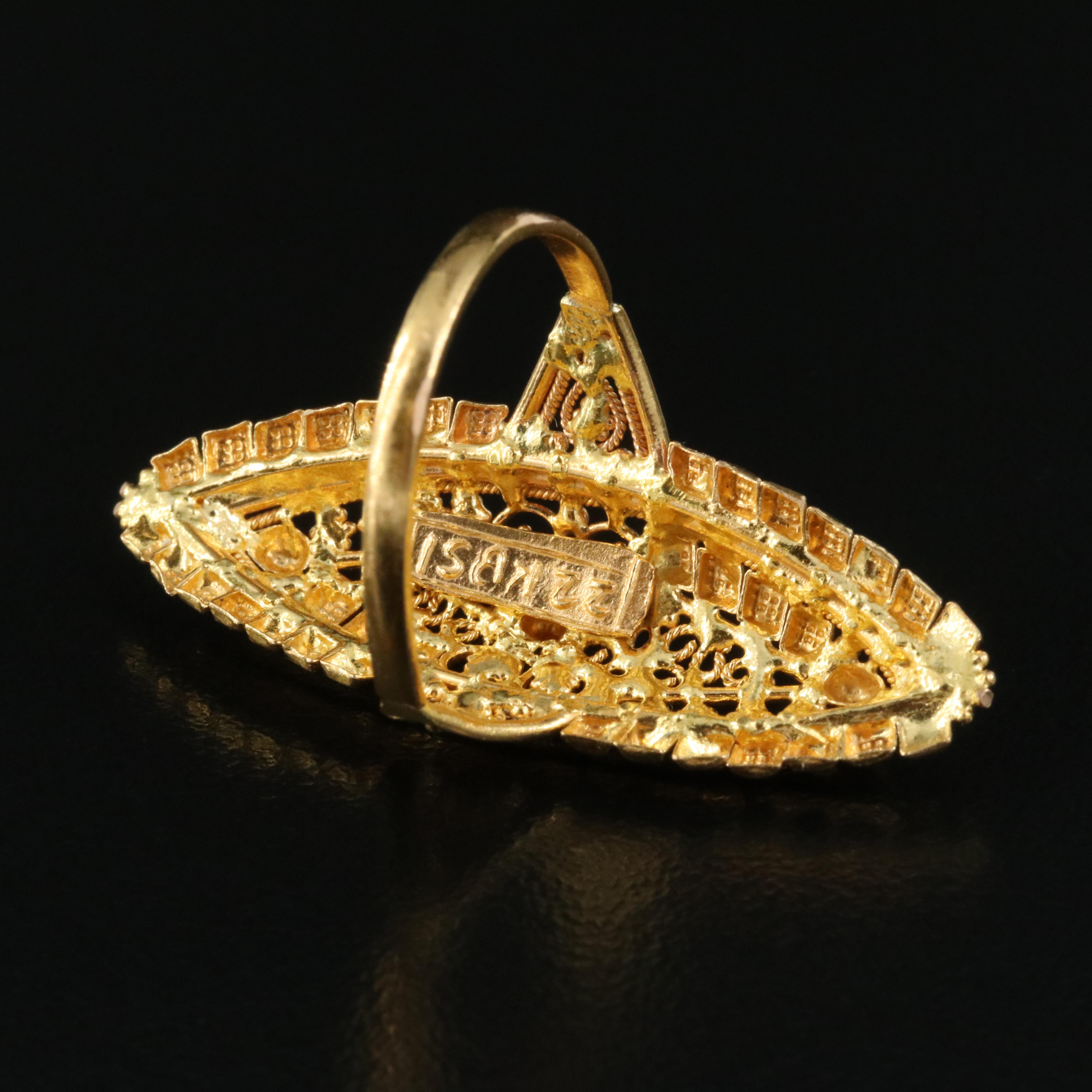 22K Granulated Navette Ring