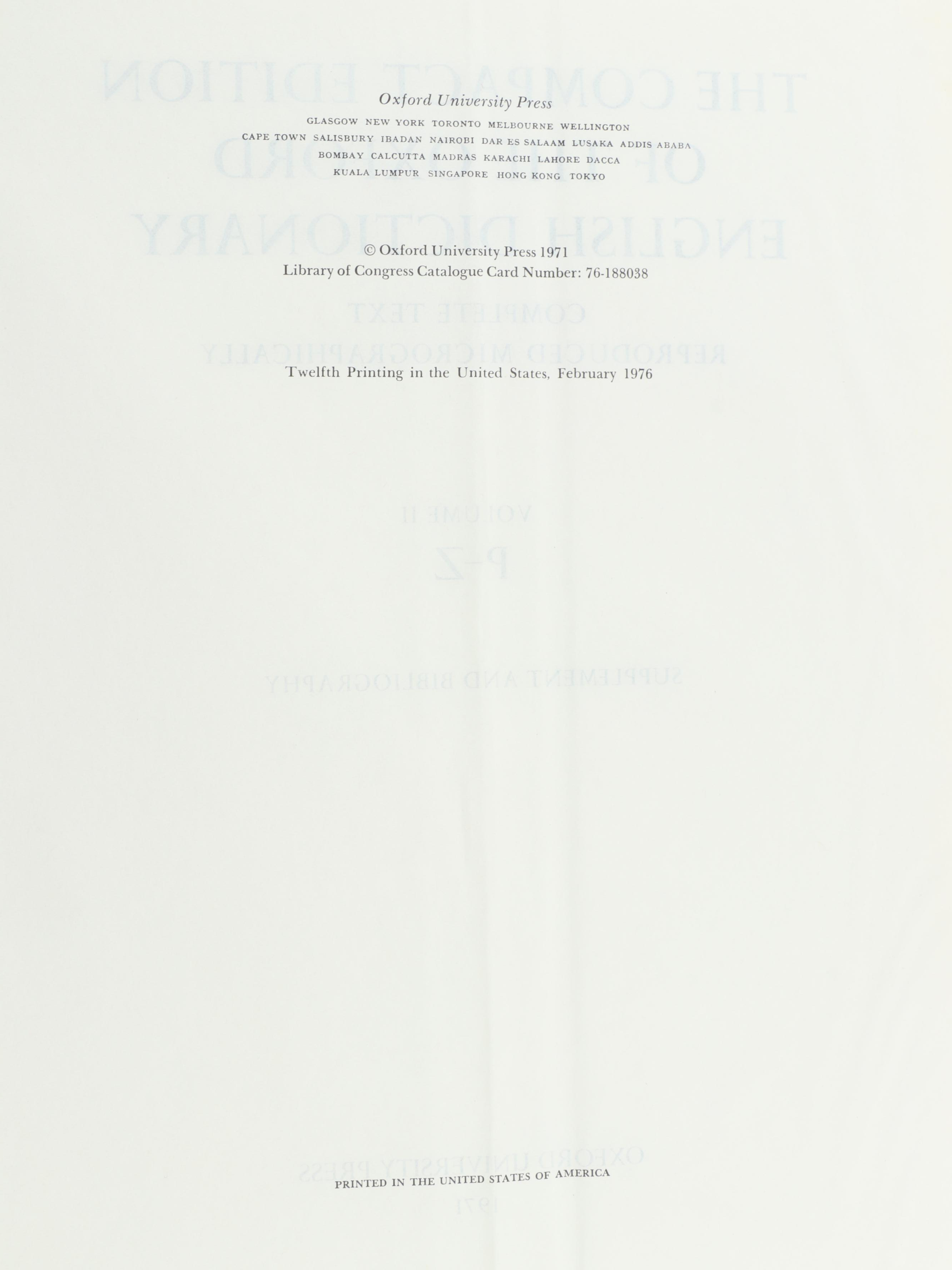 "Oxford English Dictionary" Two-Volume Box Set with Magnifying Glass, 1971