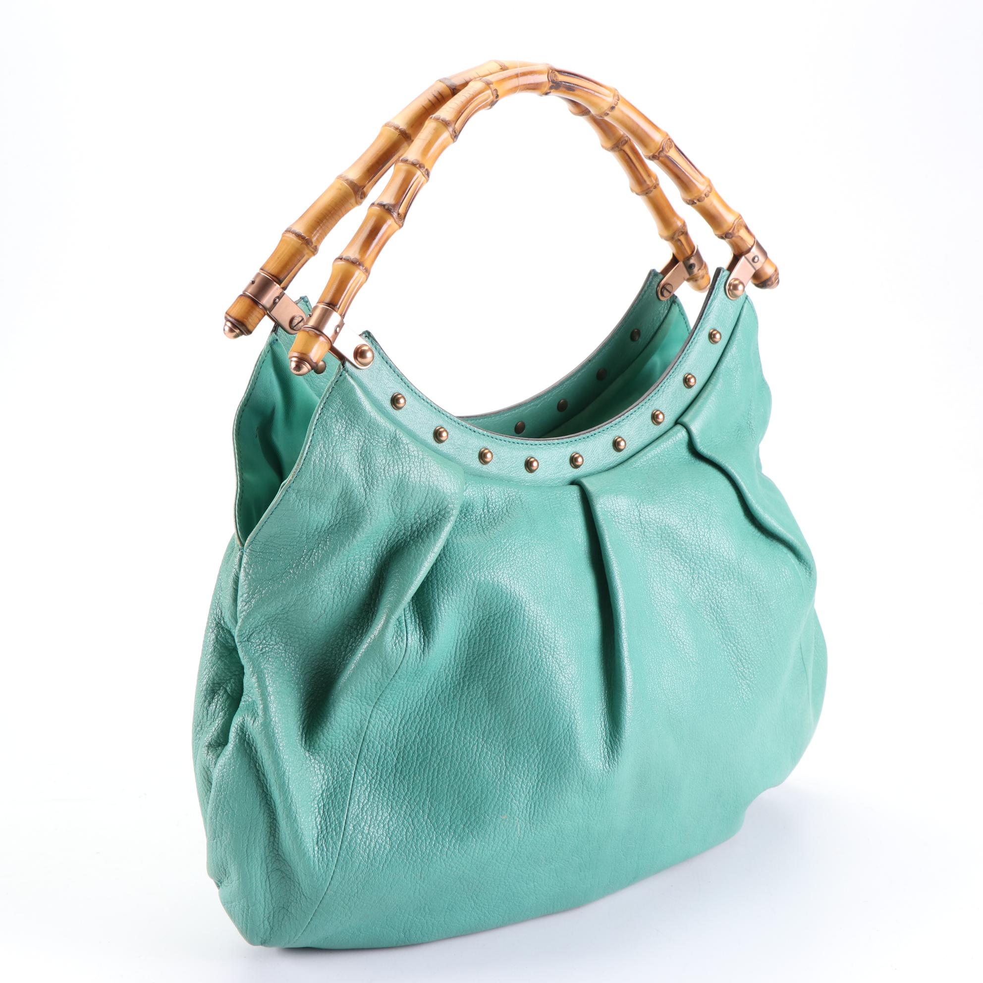 Gucci Bamboo Large Studded Hobo Bag in Grained Leather