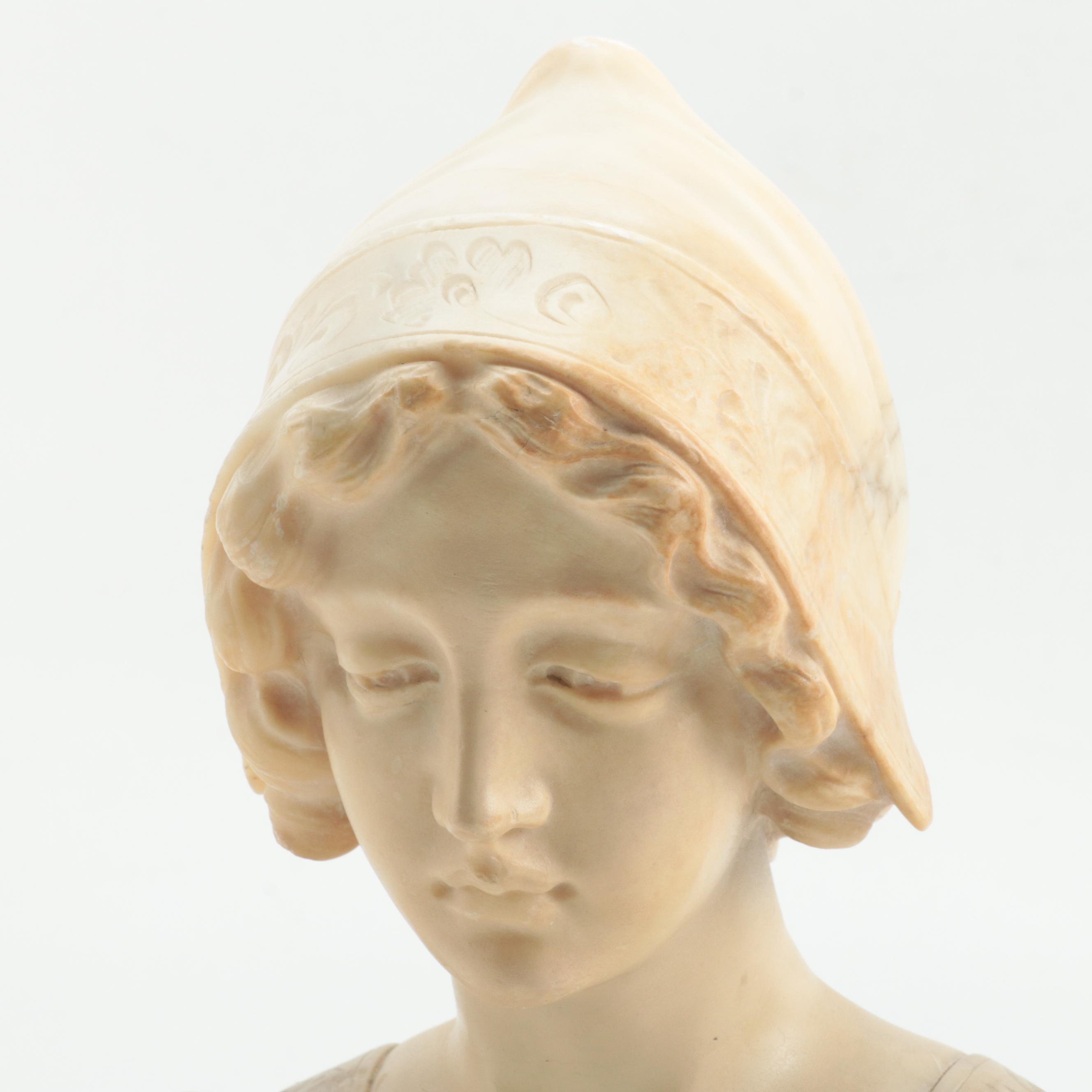 Florentine Carved Alabaster Bust "Laura", Early 20th Century