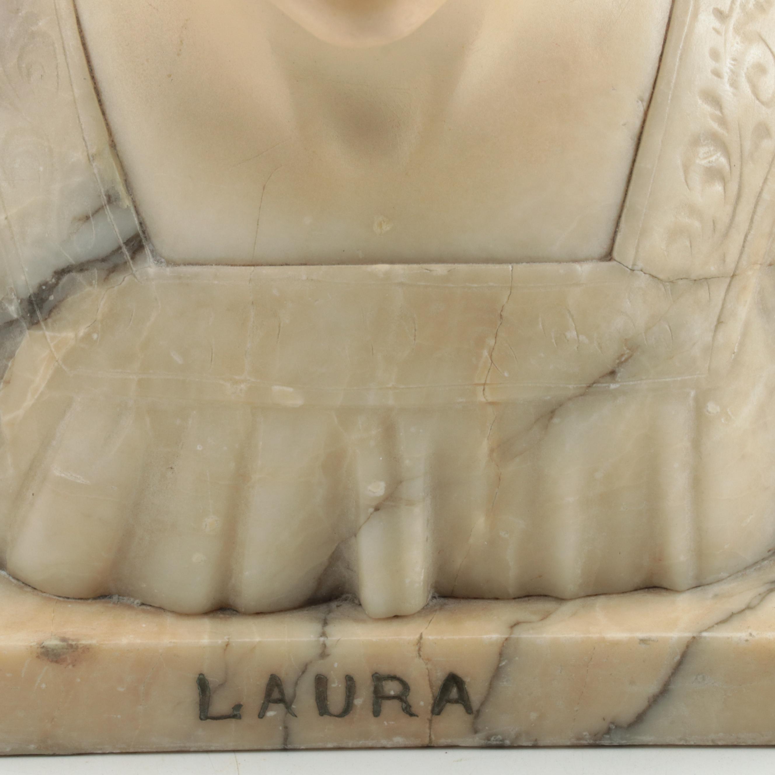 Florentine Carved Alabaster Bust "Laura", Early 20th Century