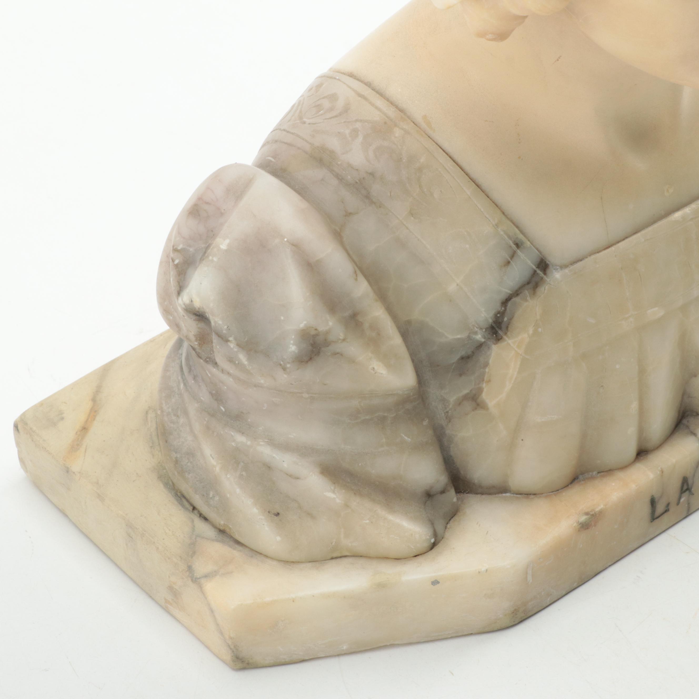 Florentine Carved Alabaster Bust "Laura", Early 20th Century