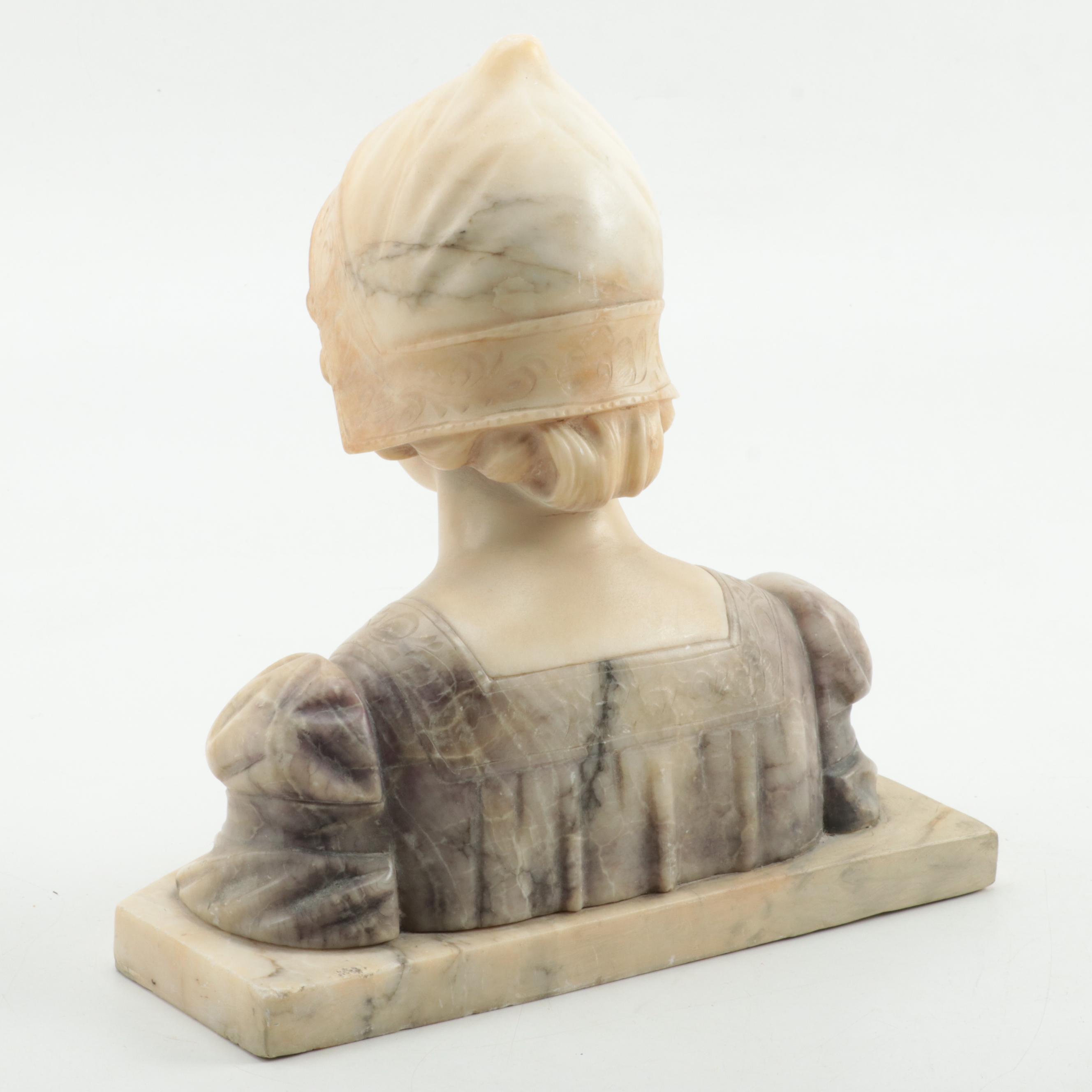 Florentine Carved Alabaster Bust "Laura", Early 20th Century