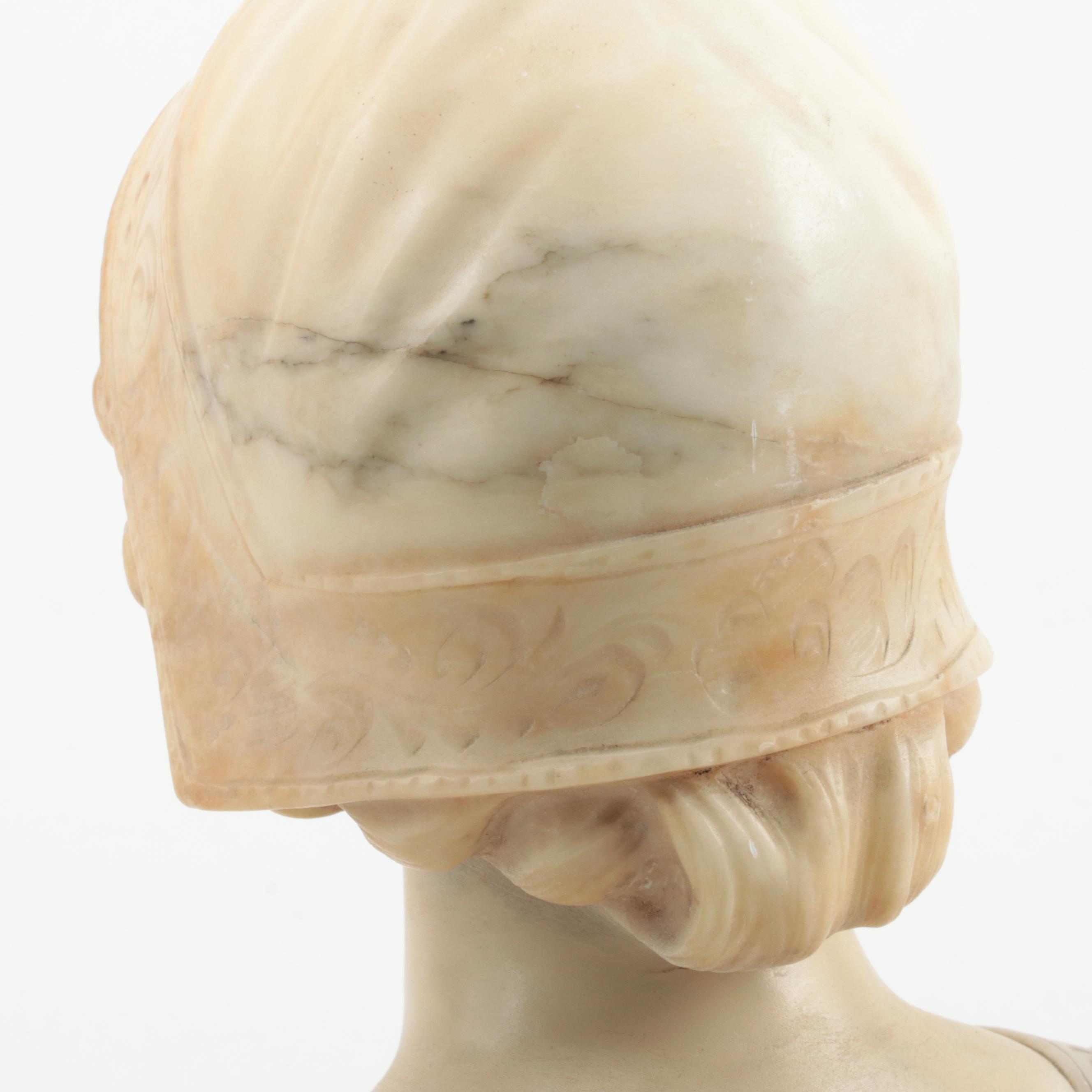 Florentine Carved Alabaster Bust "Laura", Early 20th Century