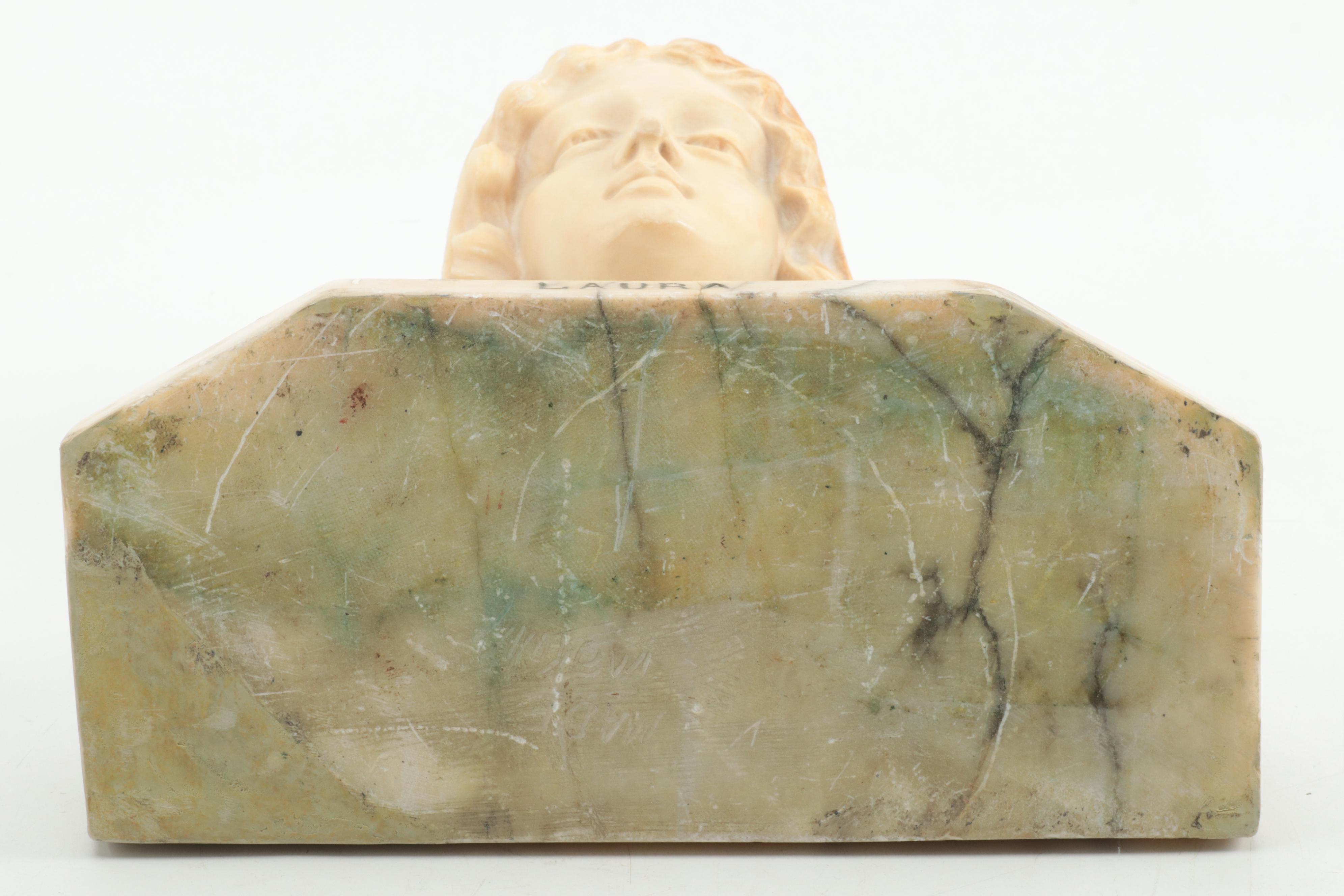 Florentine Carved Alabaster Bust "Laura", Early 20th Century