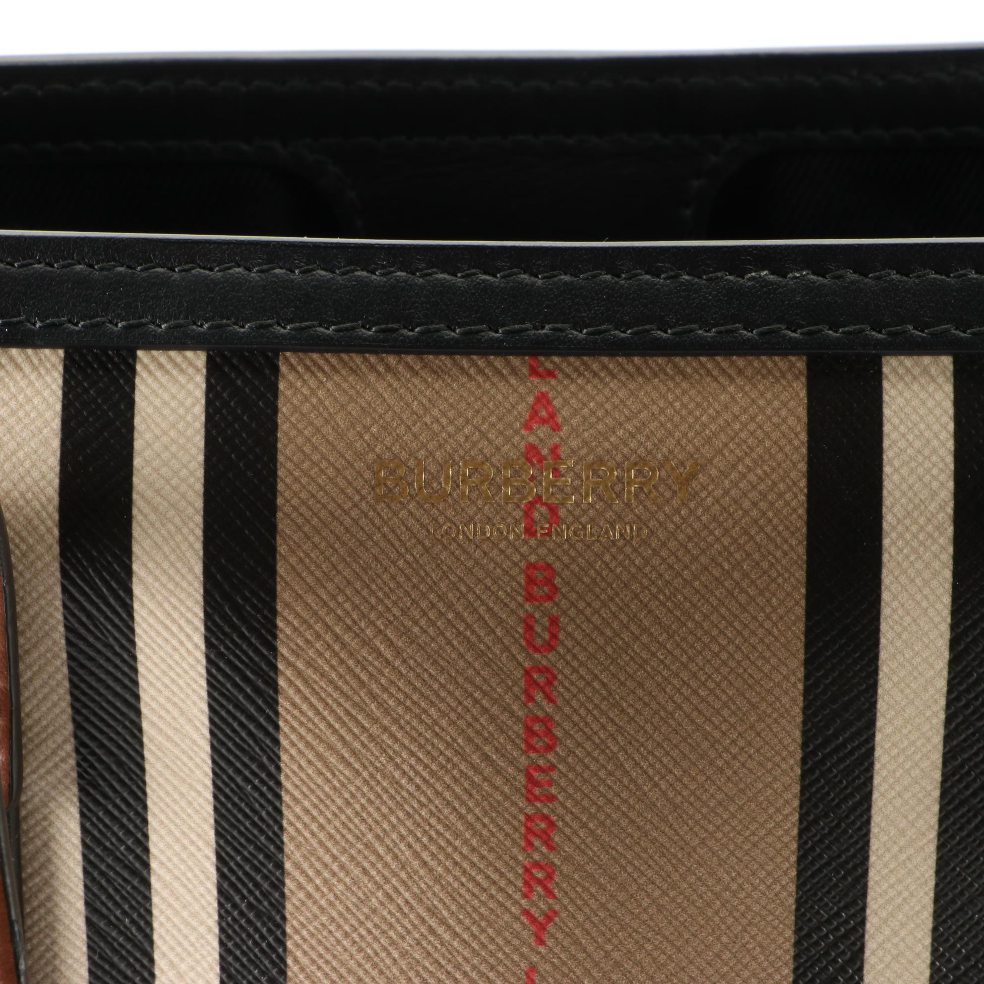 Burberry Portrait Tote in Icon Stripe E-Canvas and Leather