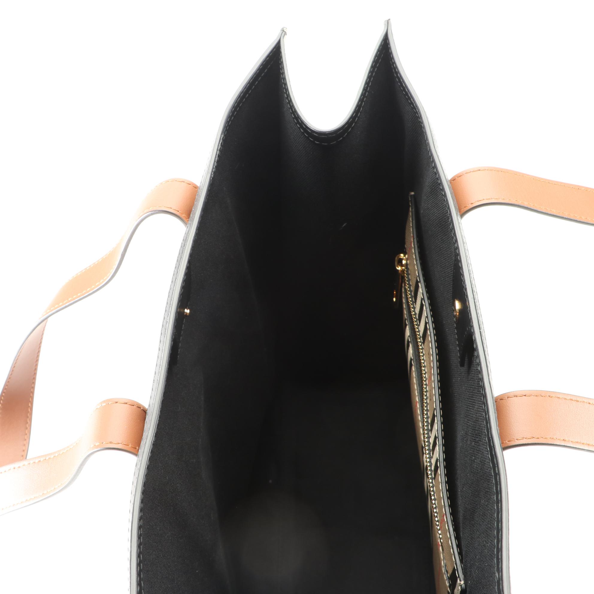 Burberry Portrait Tote in Icon Stripe E-Canvas and Leather