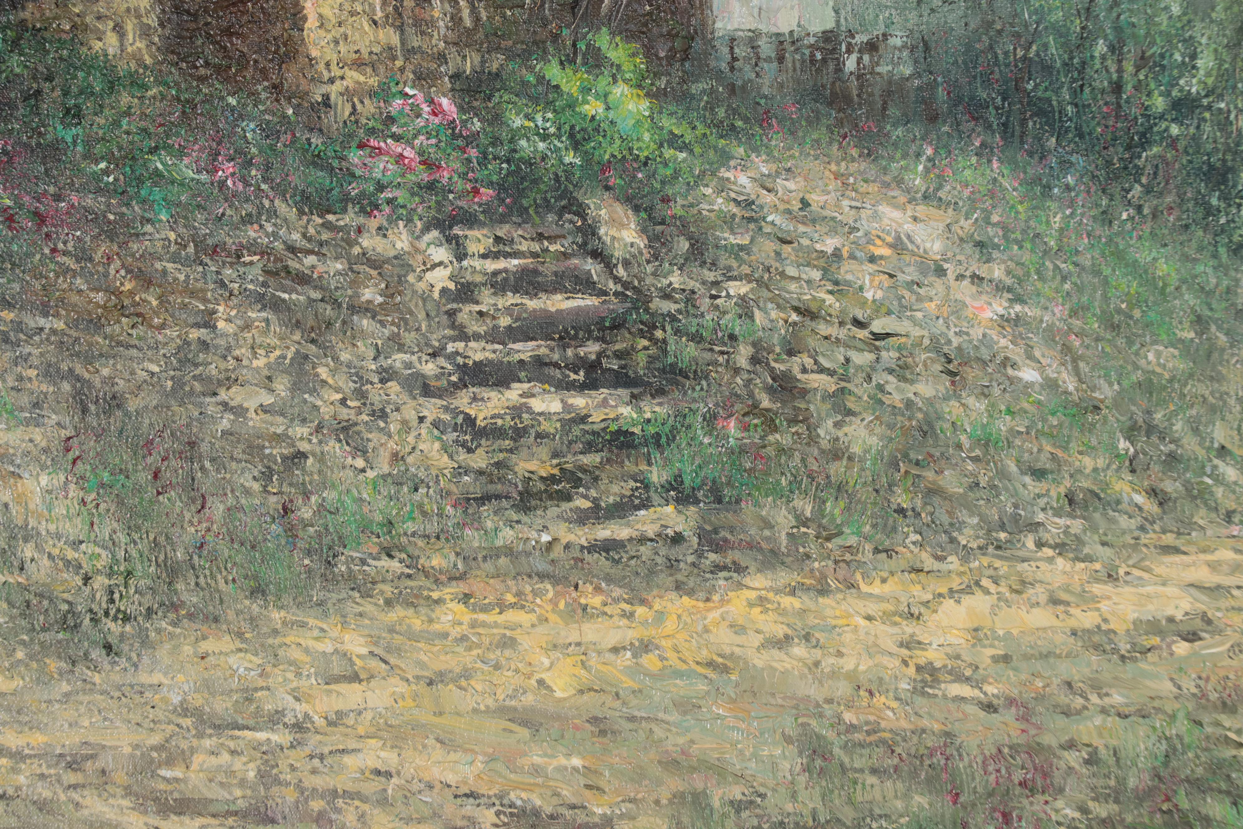 R. Rogers Impressionist Style Oil Painting of Cottage