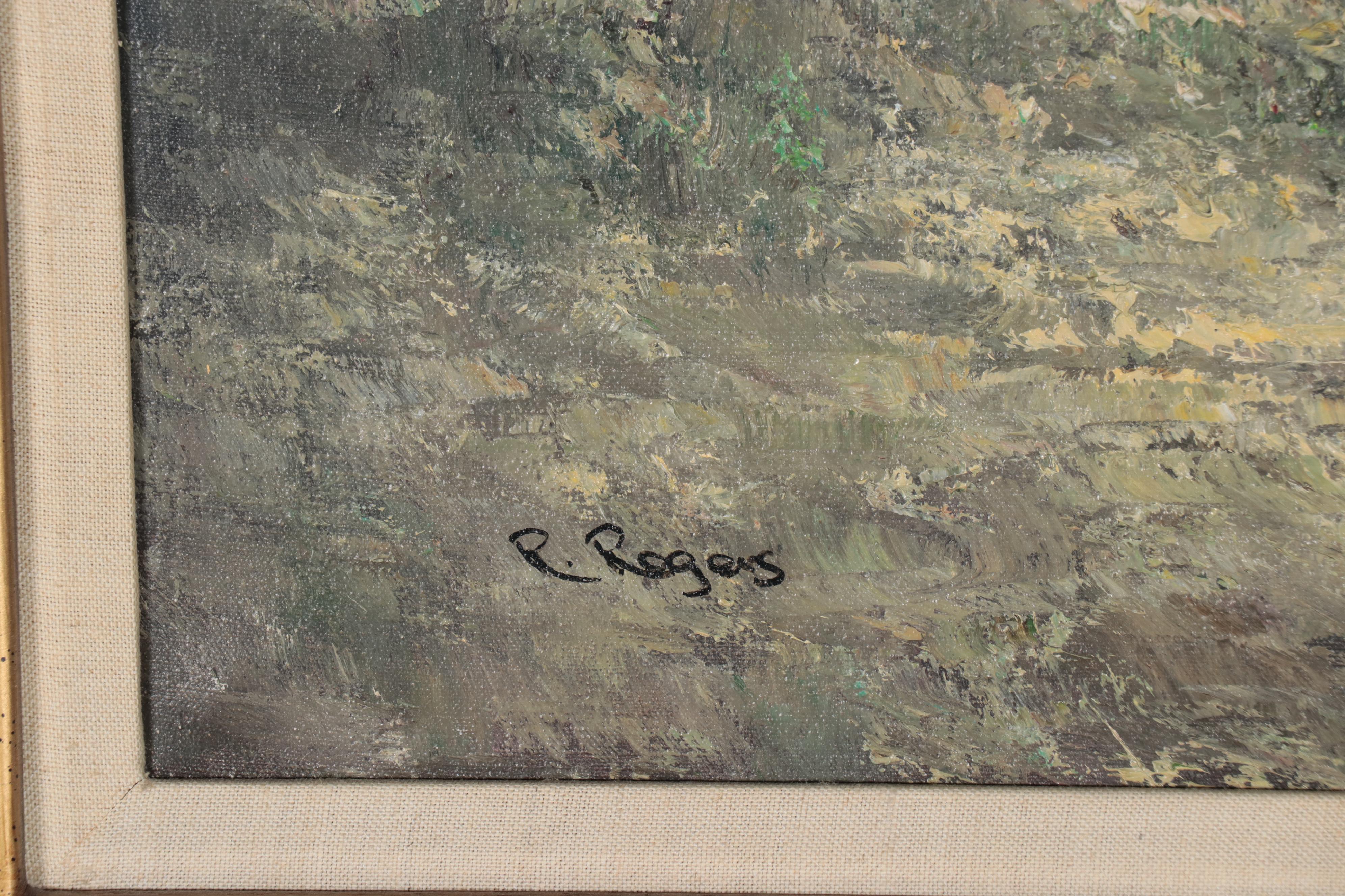 R. Rogers Impressionist Style Oil Painting of Cottage