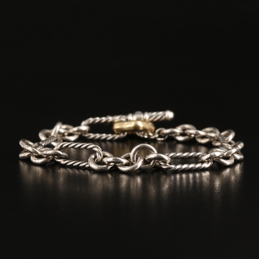 David Yurman Sterling Figaro Chain Bracelet with 18K Accents