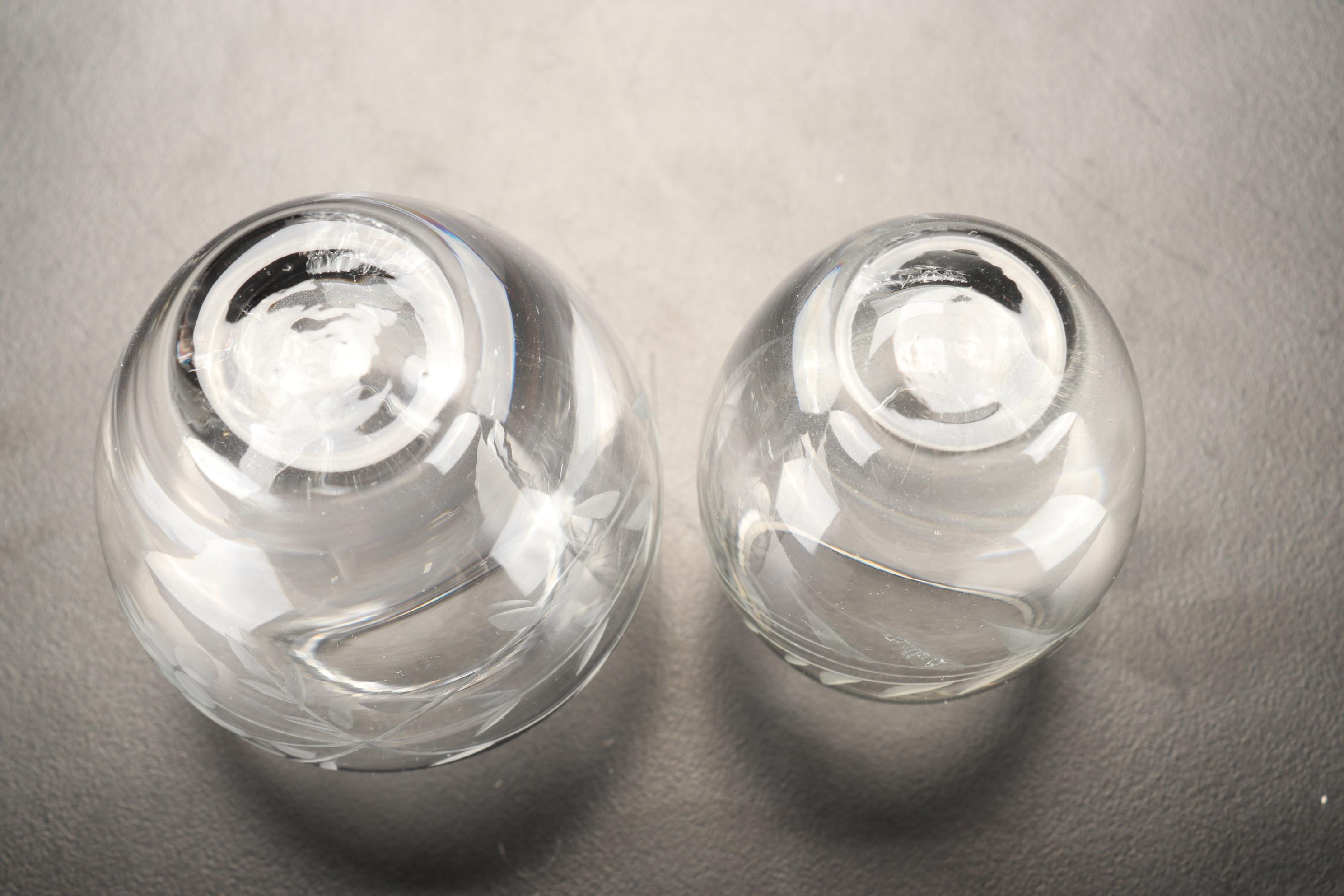 Etched Glass Pitcher, Martini Glasses, Aperitif Stemware and More, Mid-20th C.