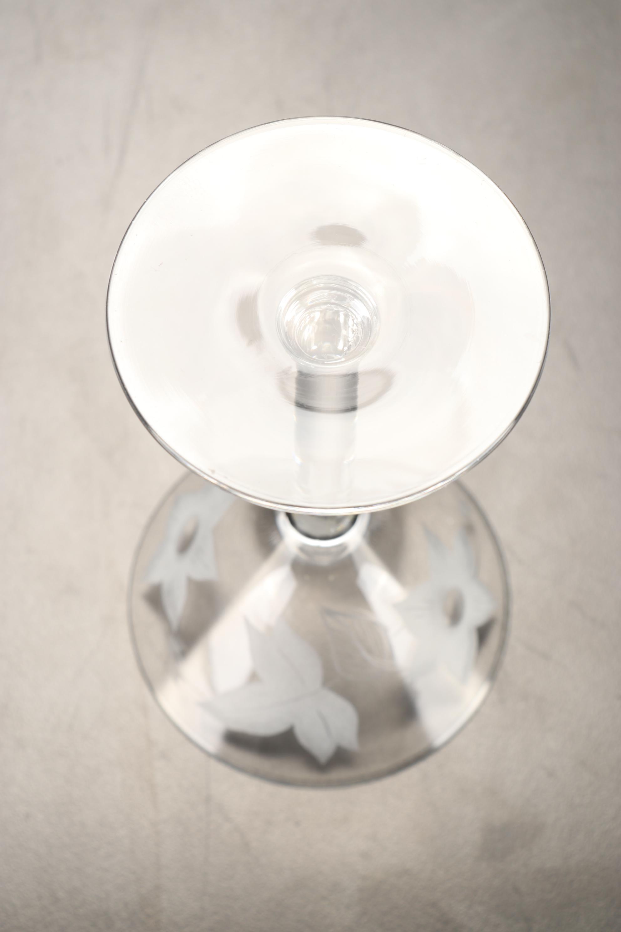 Etched Glass Pitcher, Martini Glasses, Aperitif Stemware and More, Mid-20th C.