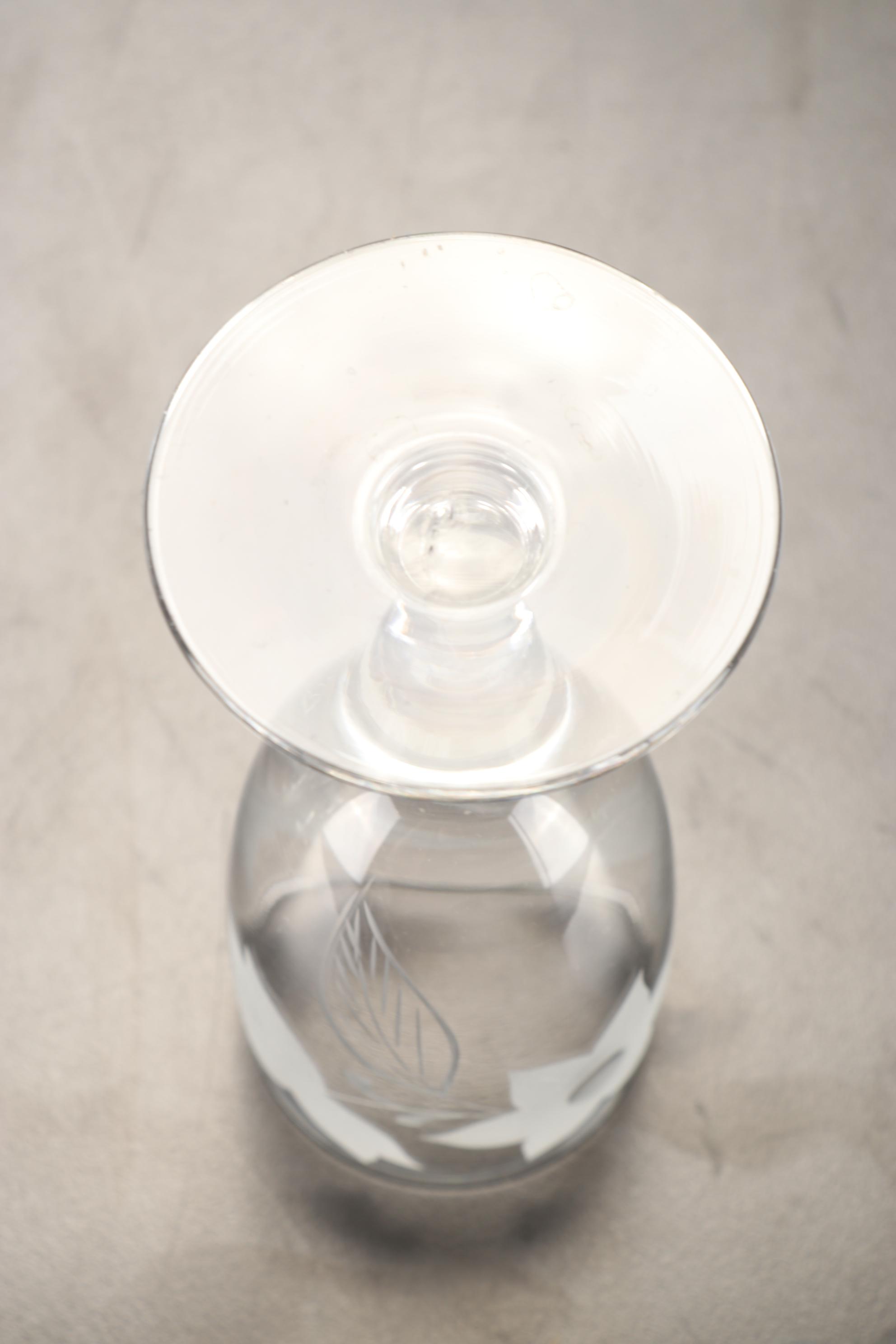 Etched Glass Pitcher, Martini Glasses, Aperitif Stemware and More, Mid-20th C.