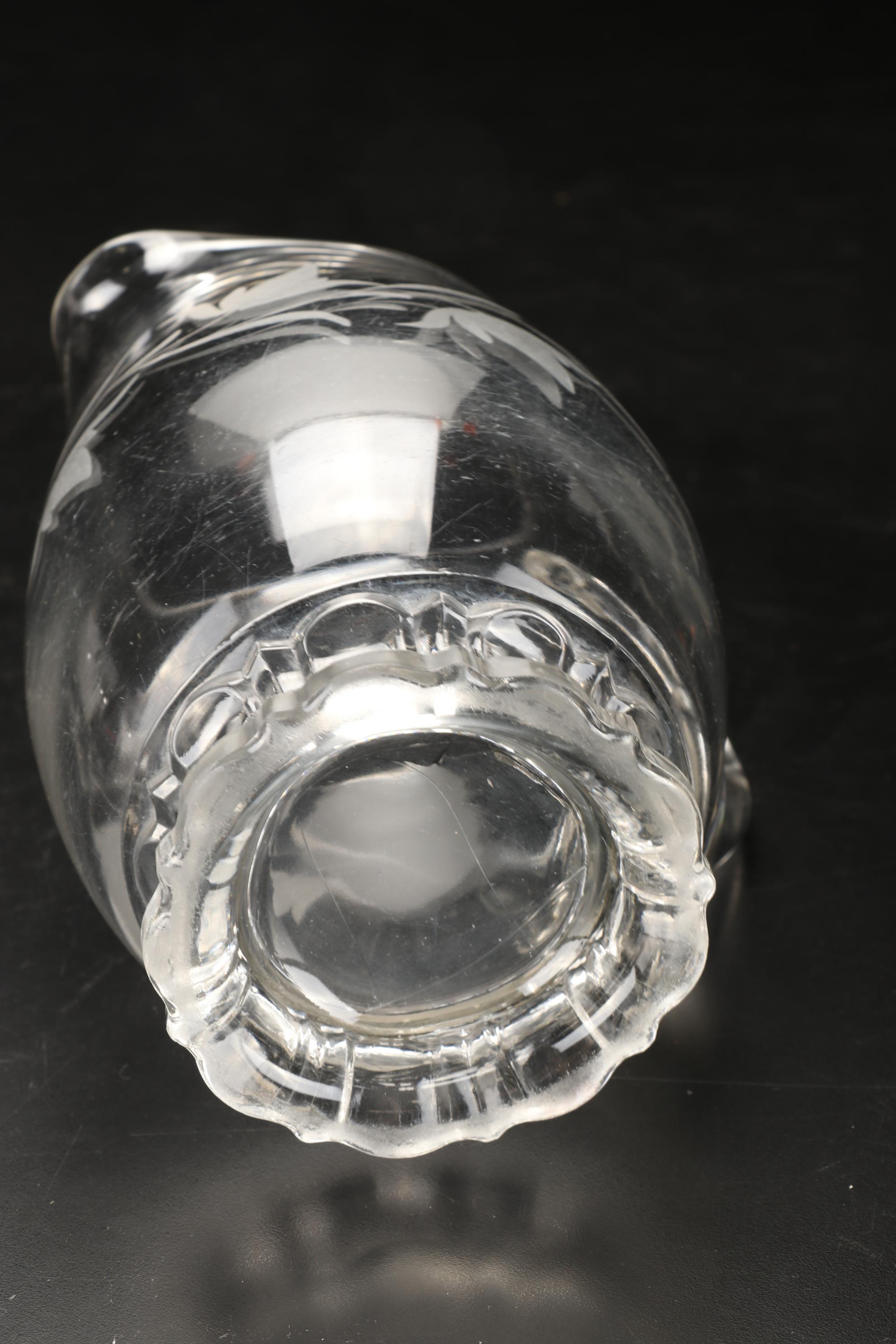 Etched Glass Pitcher, Martini Glasses, Aperitif Stemware and More, Mid-20th C.