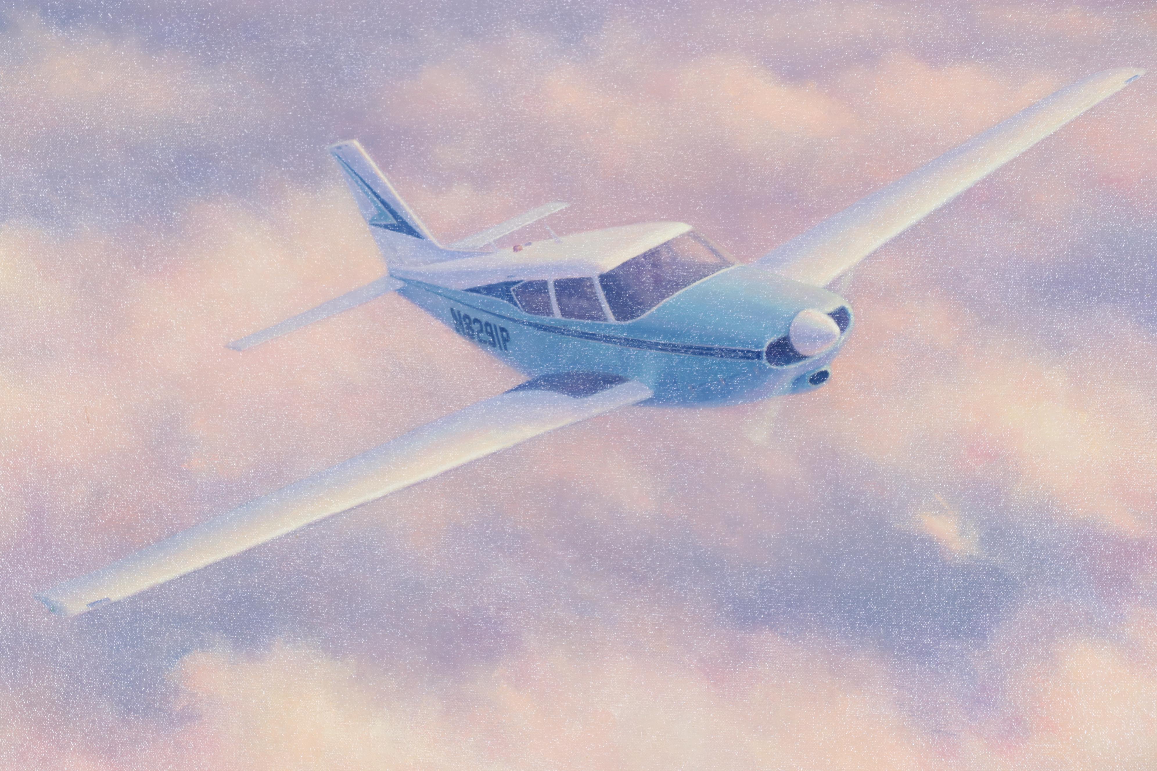 Kristin Hill Aviation Oil Painting of Jet, 1992