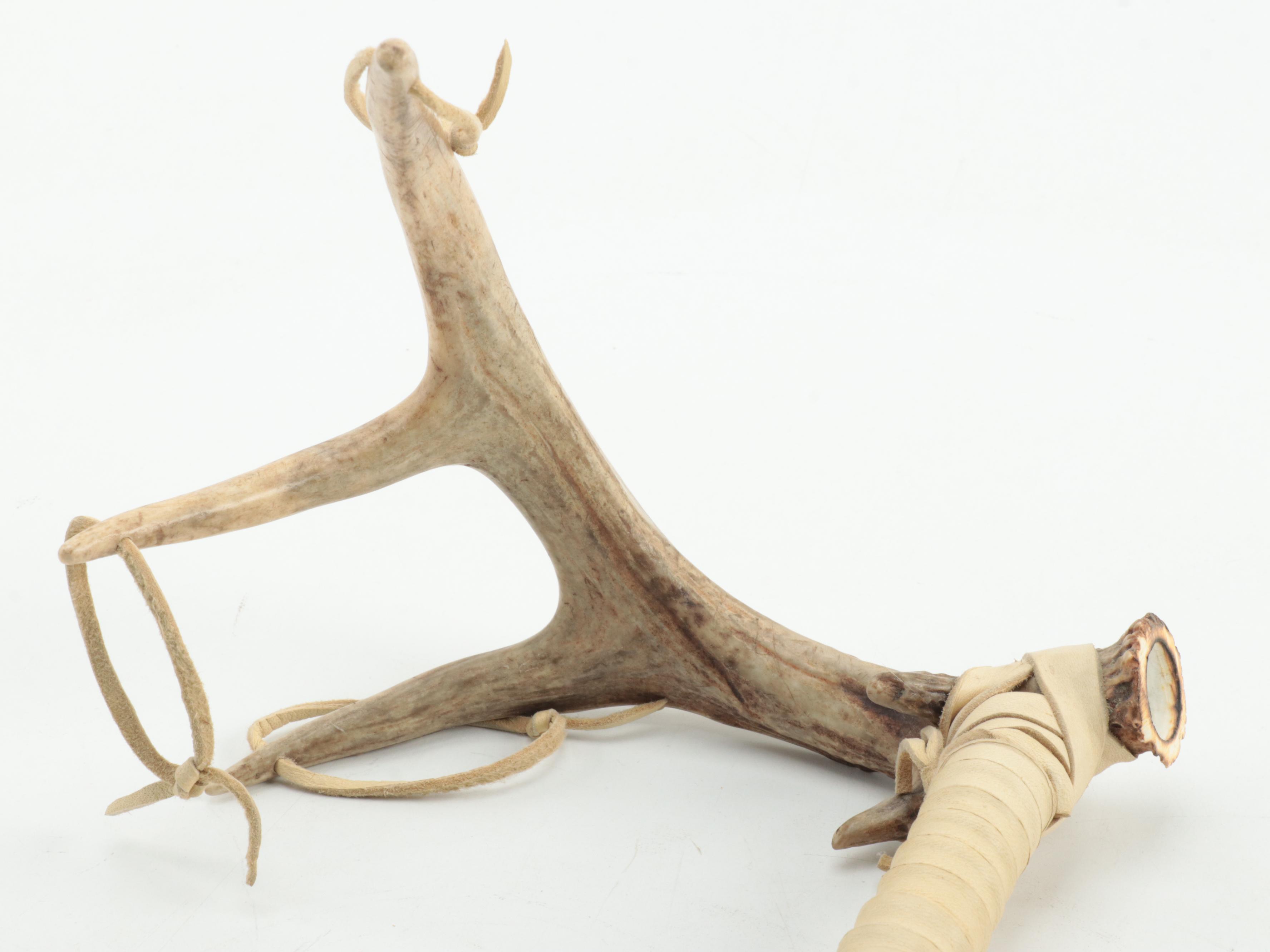 Repurposed Deer Antlers and Horn Cigar Stand With Copper Maple Leaf Coaster