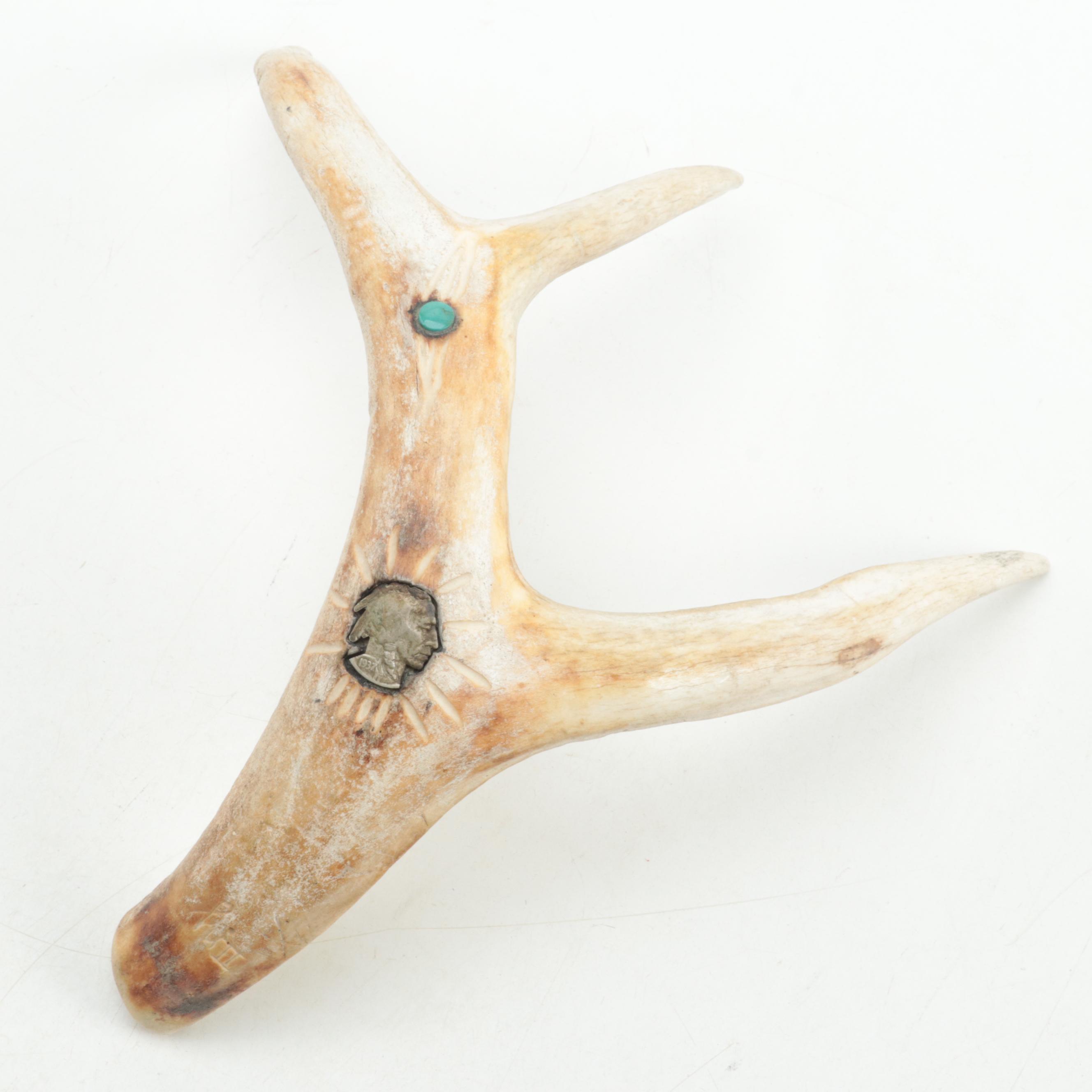 Repurposed Deer Antlers and Horn Cigar Stand With Copper Maple Leaf Coaster