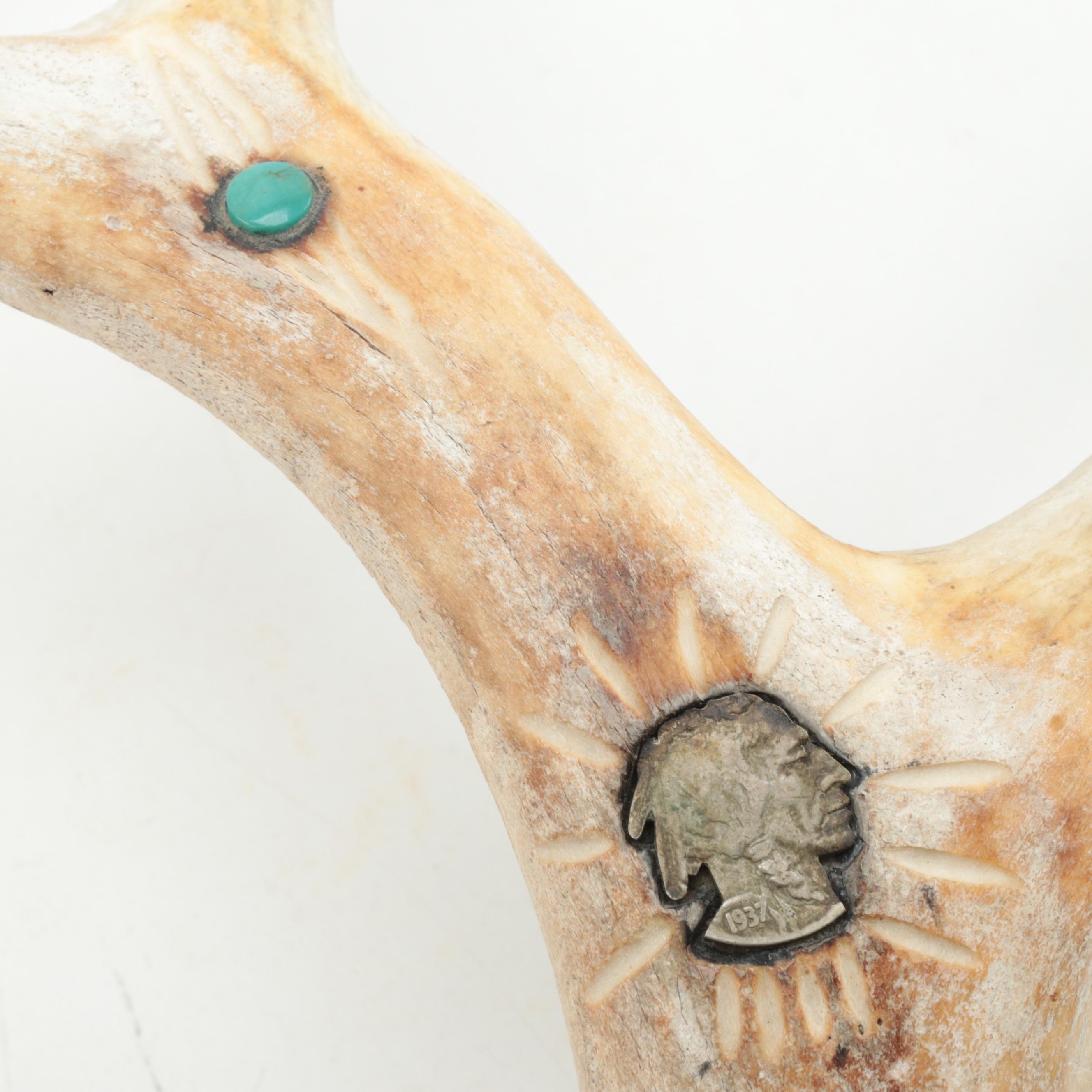 Repurposed Deer Antlers and Horn Cigar Stand With Copper Maple Leaf Coaster