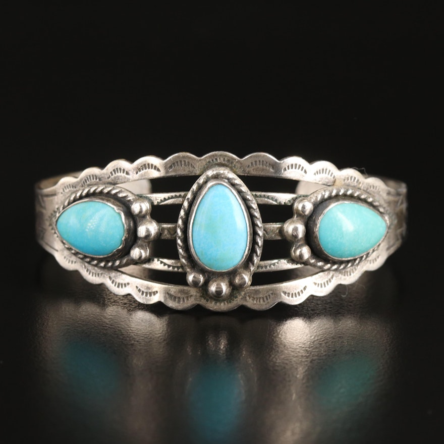 Southwestern Sterling Turquoise Stampwork Cuff