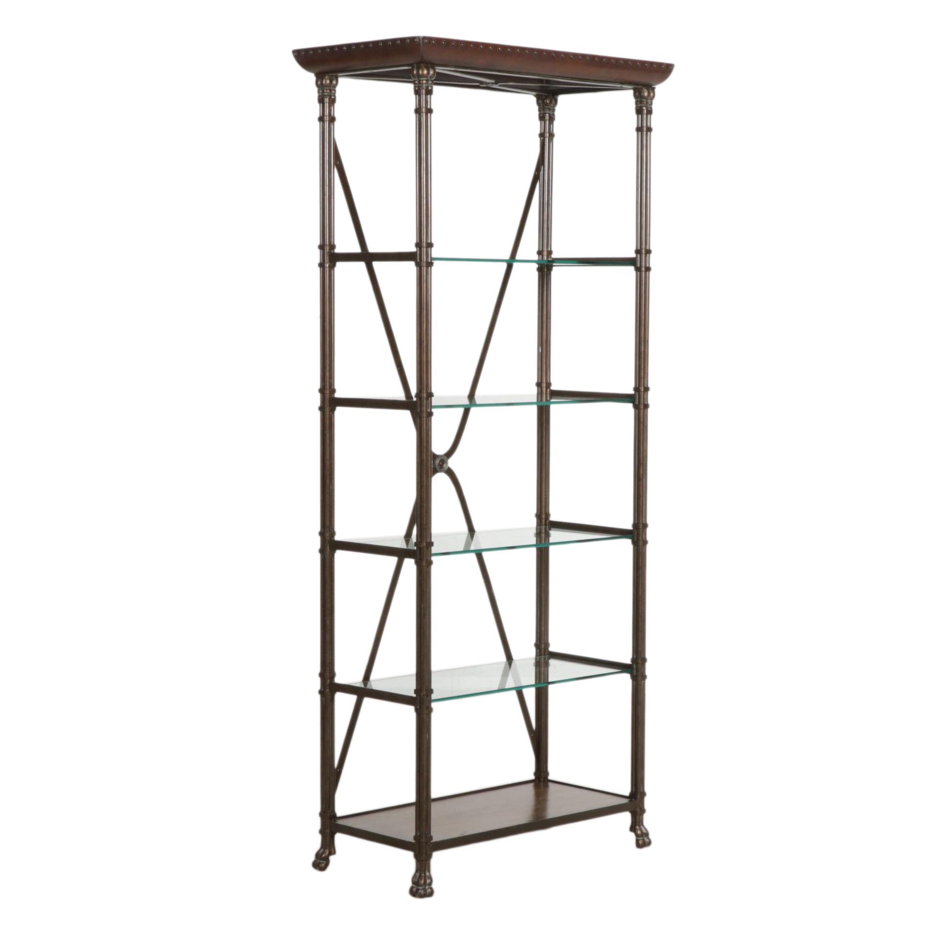 French Empire Style Patinated Metal, Wood and Glass Shelf Étagère