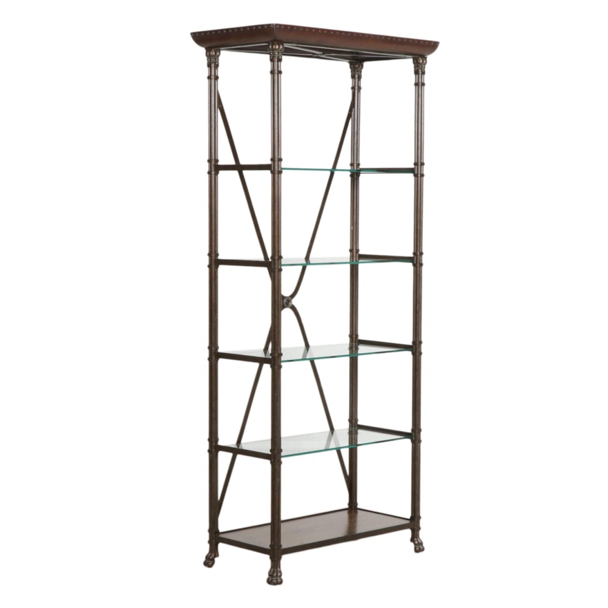 French Empire Style Patinated Metal, Wood and Glass Shelf Étagère