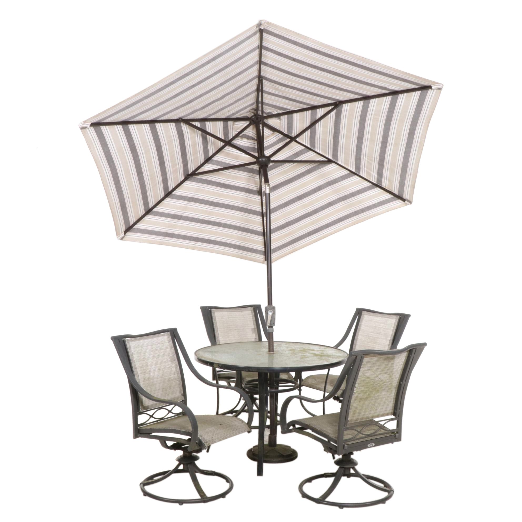 Hampton Bay Five-Piece Metal Patio Dining Set with Umbrella