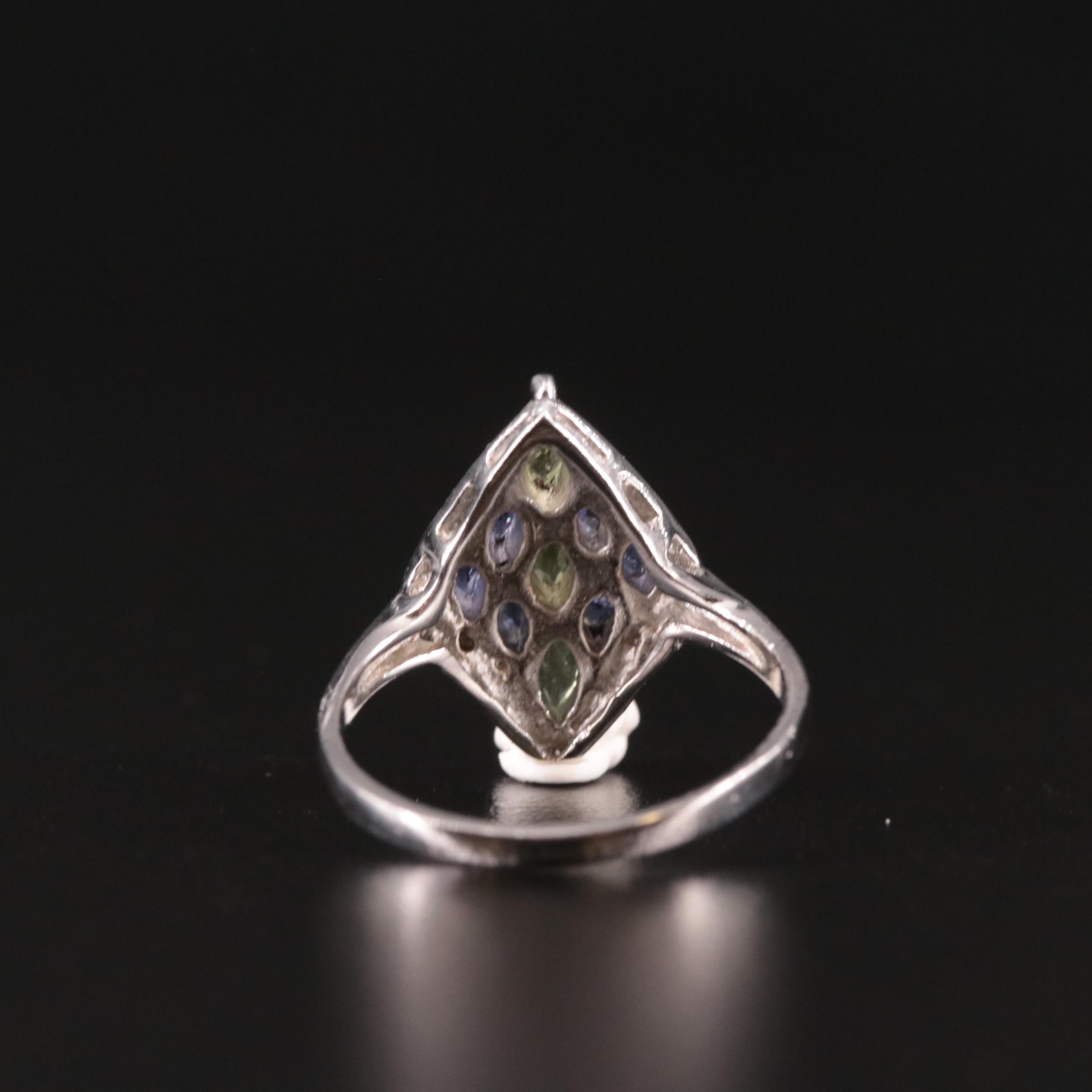 Sterling Peridot and Tanzanite Cluster Ring