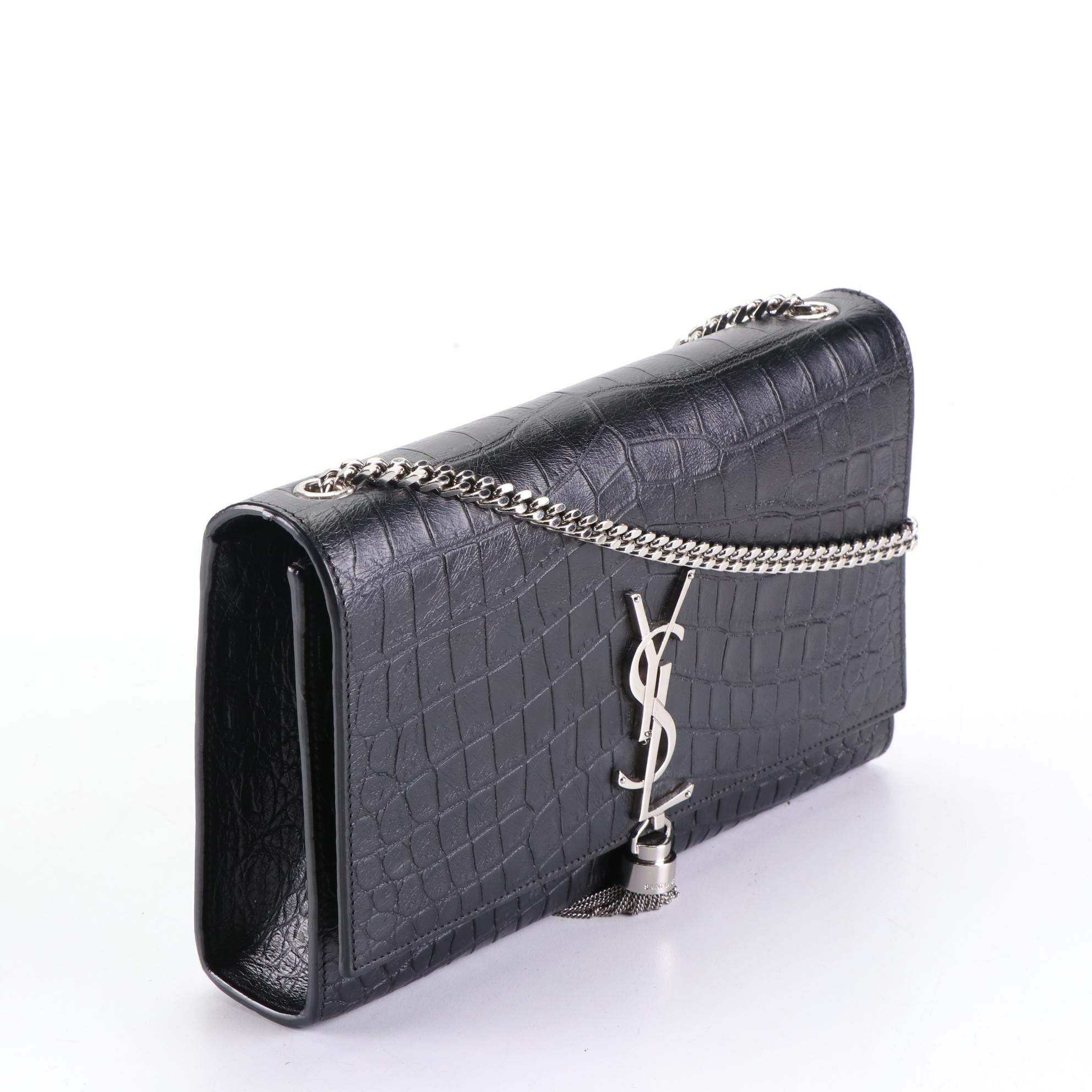 Yves Saint Laurent Kate Tassel Crossbody Clutch in Croc-Embossed Leather