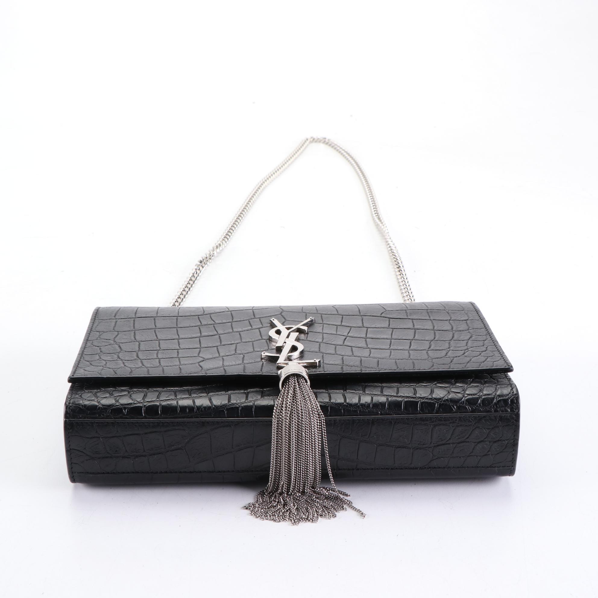 Yves Saint Laurent Kate Tassel Crossbody Clutch in Croc-Embossed Leather