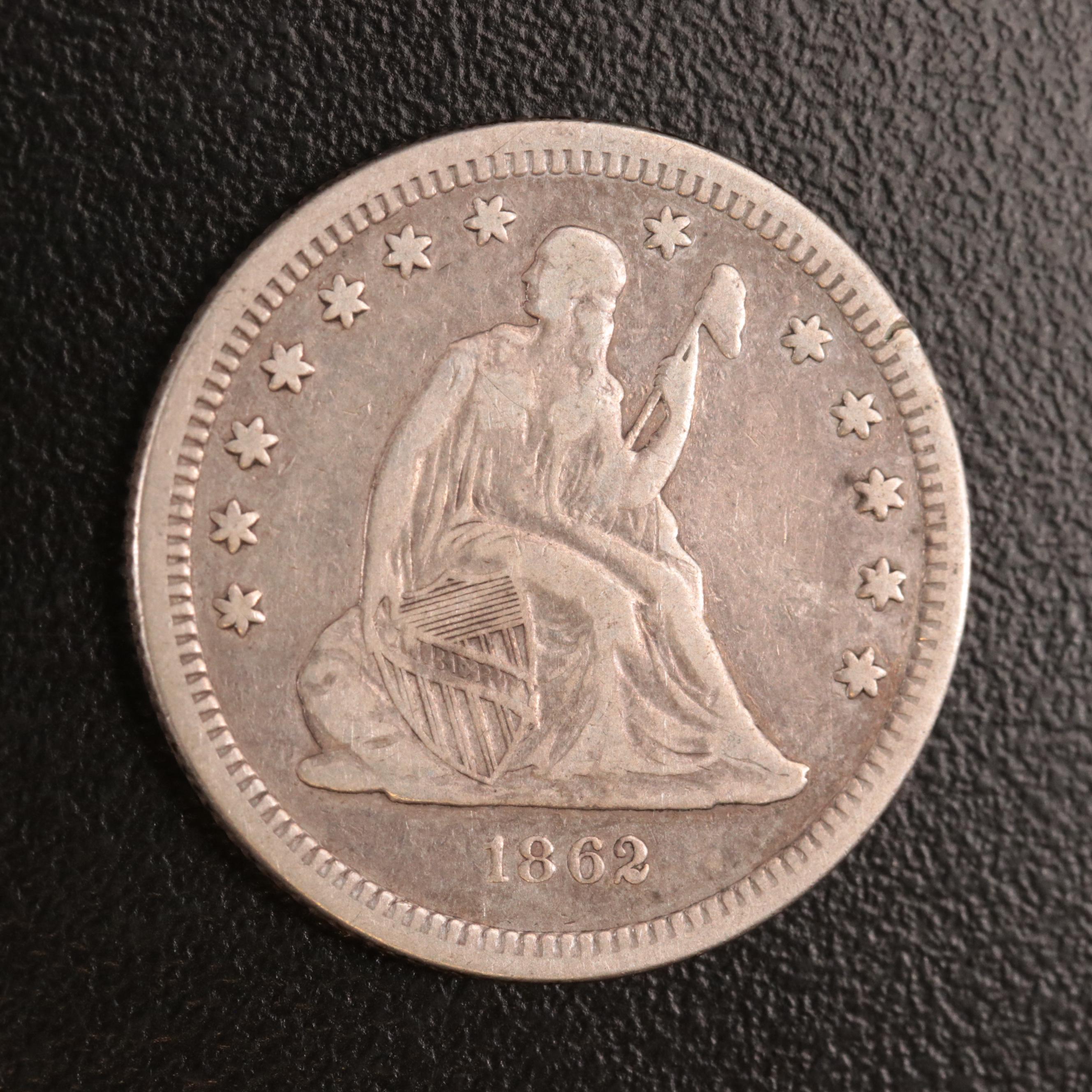 1862 Liberty Seated Silver Quarter