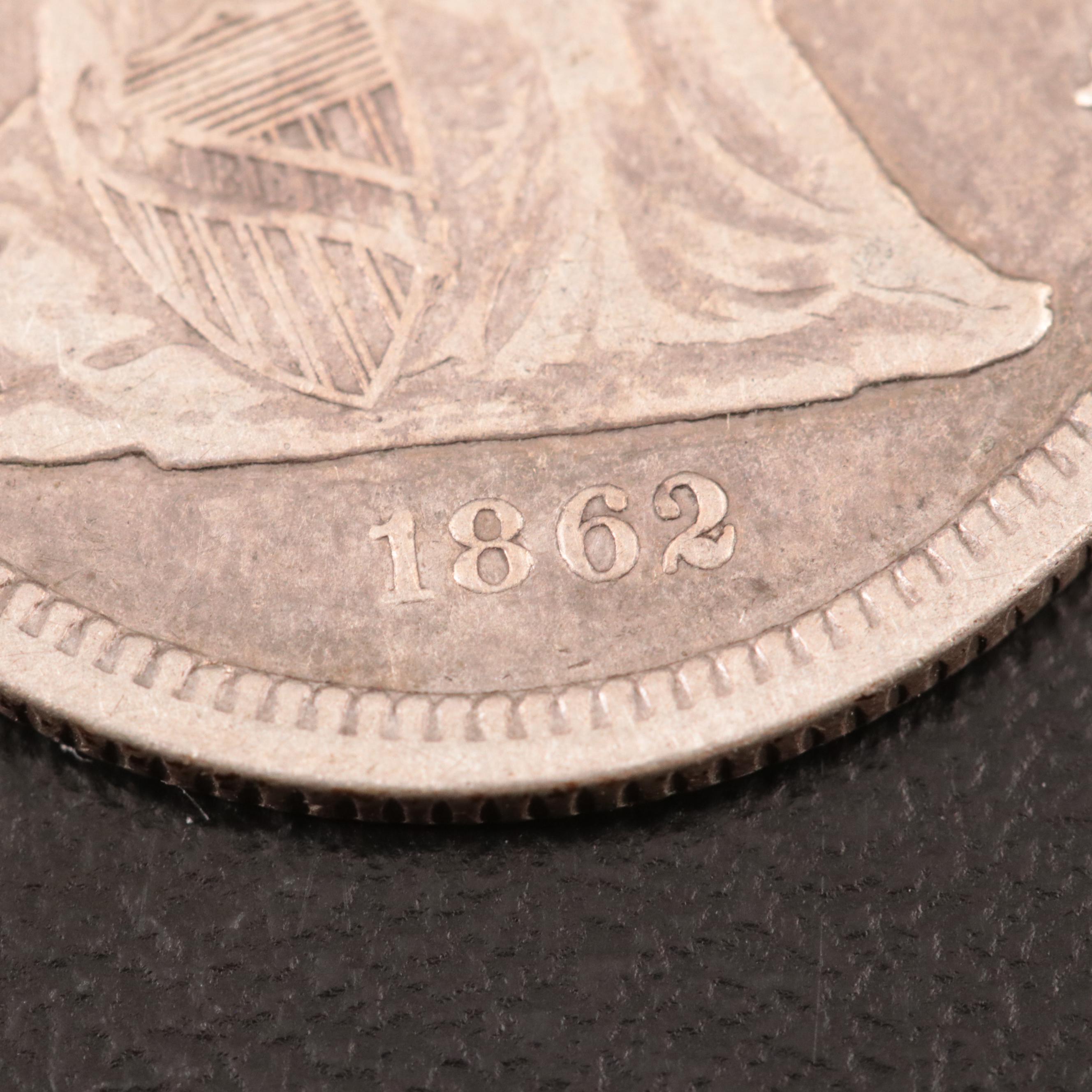 1862 Liberty Seated Silver Quarter