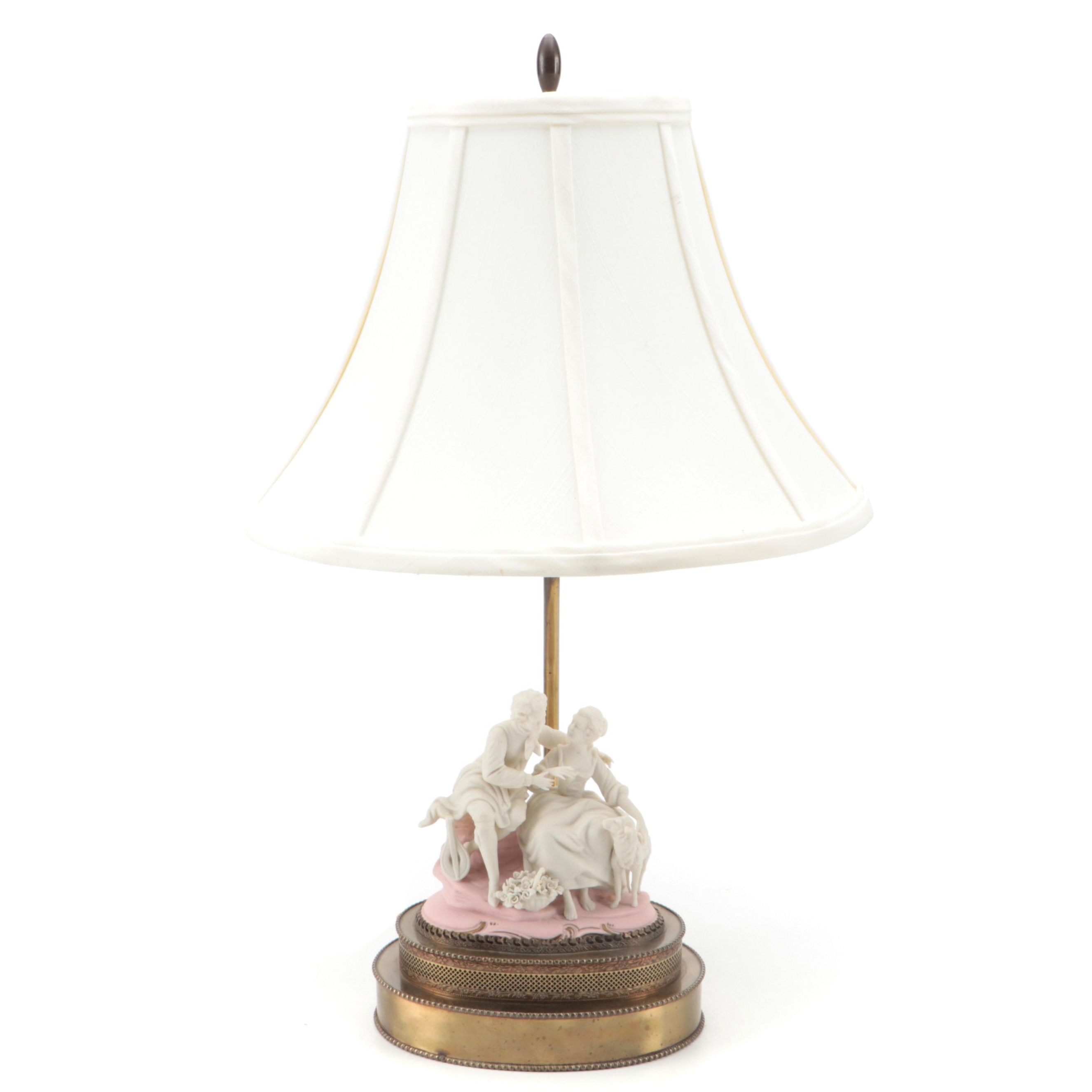 Rococo Courting Couple Bisque Table Lamp, Mid to Late 20th Century
