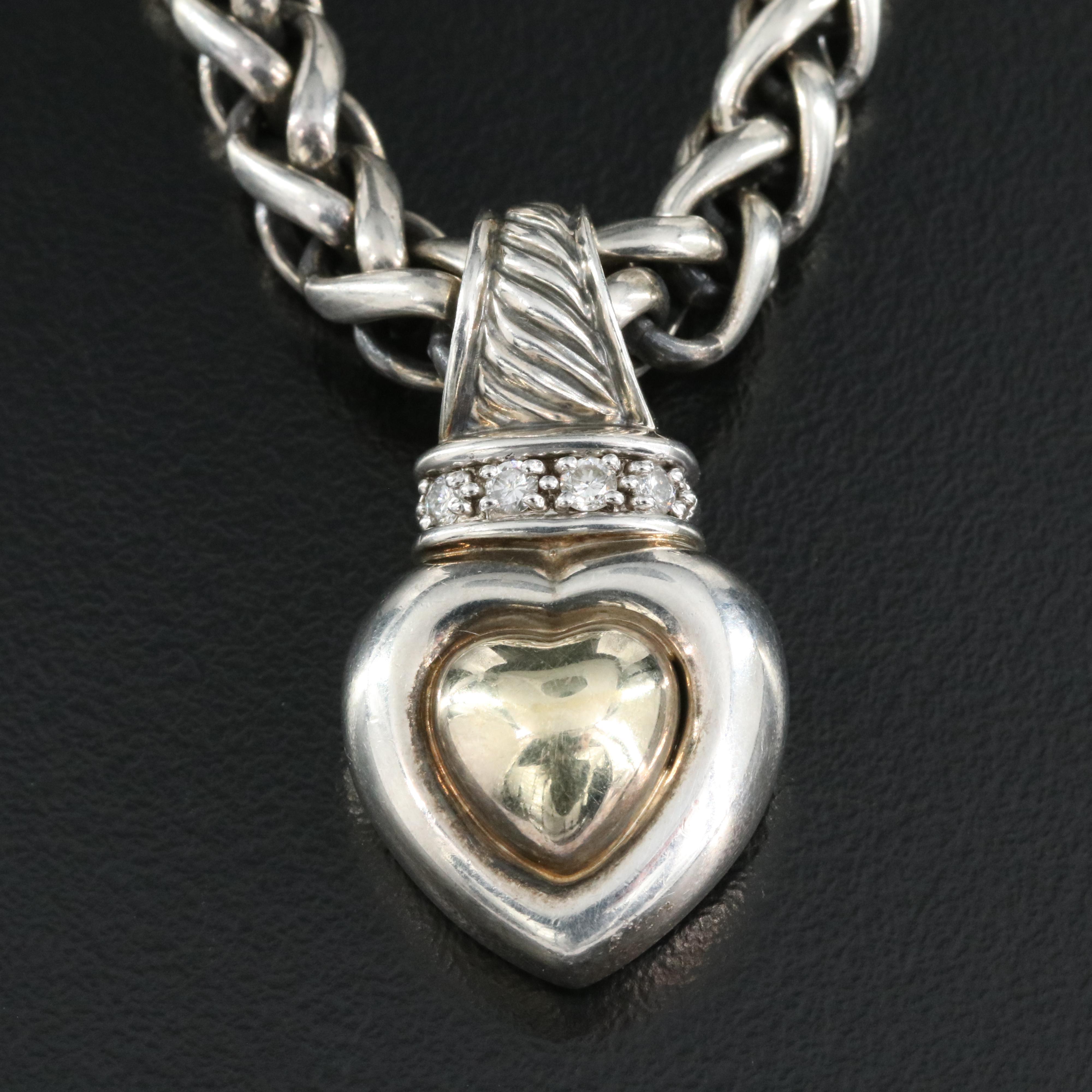 David Yurman Sterling Diamond Pendant with 18K Accents on Chain with 14K Accents